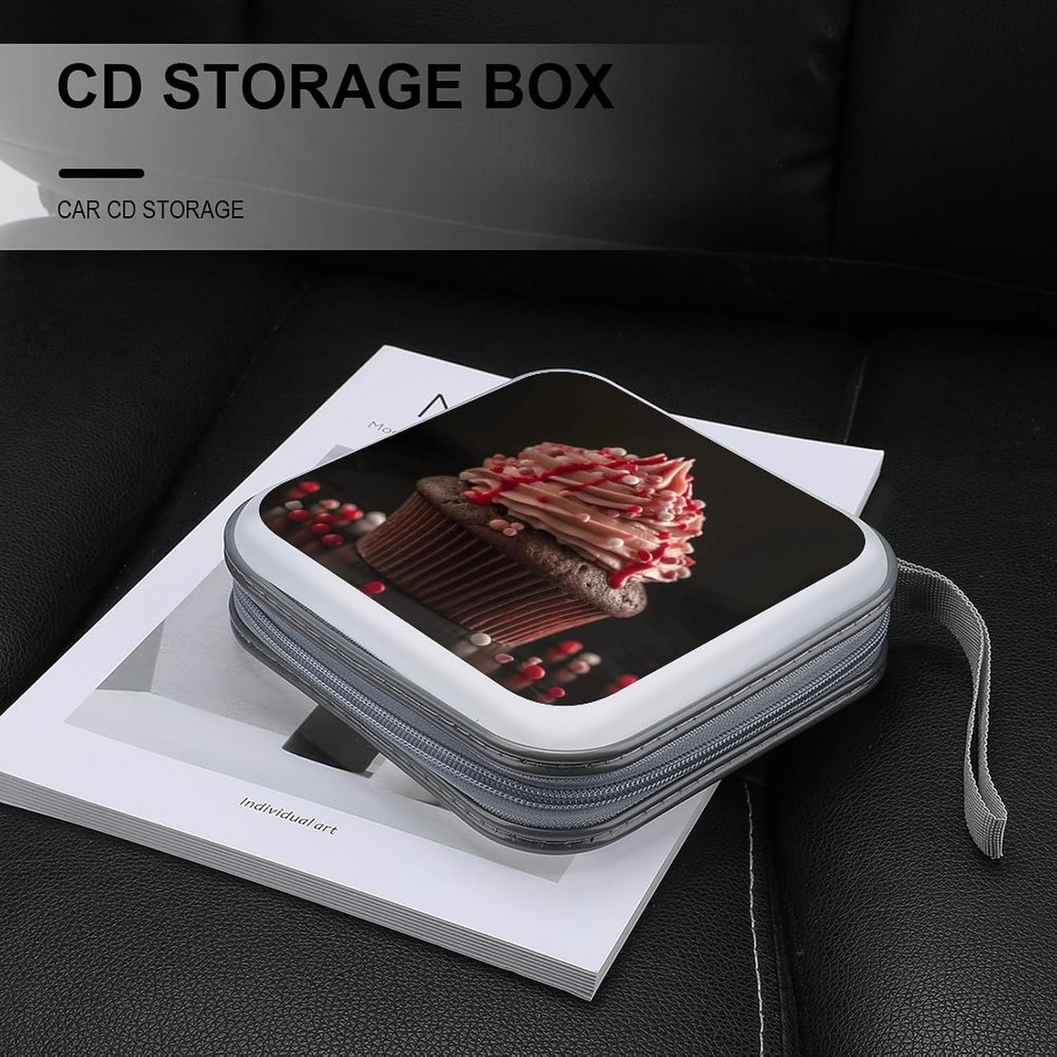 Valentine's Day Cupcakes CD Case 40 Capacity CD Holder Organizer Portable Zipper DVD Collection Storage Bag Compact Cases Storage Binder Plastic Holder Disc Car Home Travel image 5