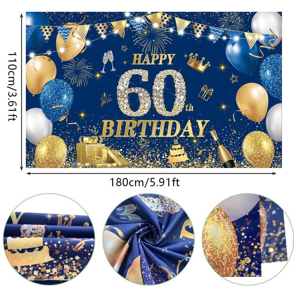 Blaue & Goldene Deko Zum 60. Geburtstag – Banner & Hängende Wirbel Für Die Party