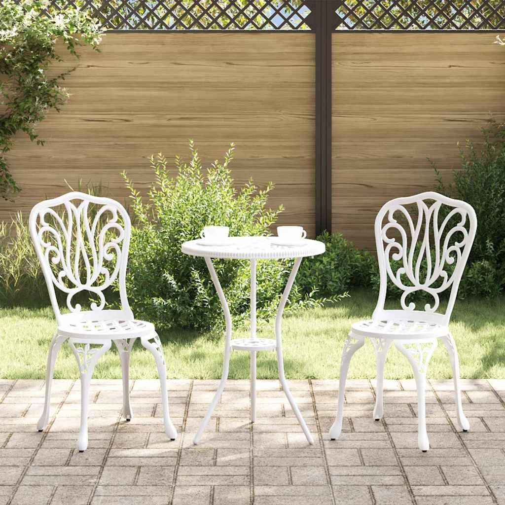 Ensemble bistro de jardin 3 pièces blanc en aluminium avec table et 2 chaises