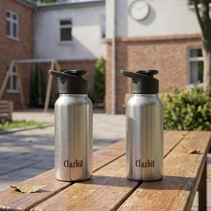 Clazkit Sporty Stainless Steel Water Bottle 500ml Set of 2 |ISI Certified| Leakproof, Rust-Free, BPA-Free, Durable for College, Fridge, Sports, Gym, Yoga & Office