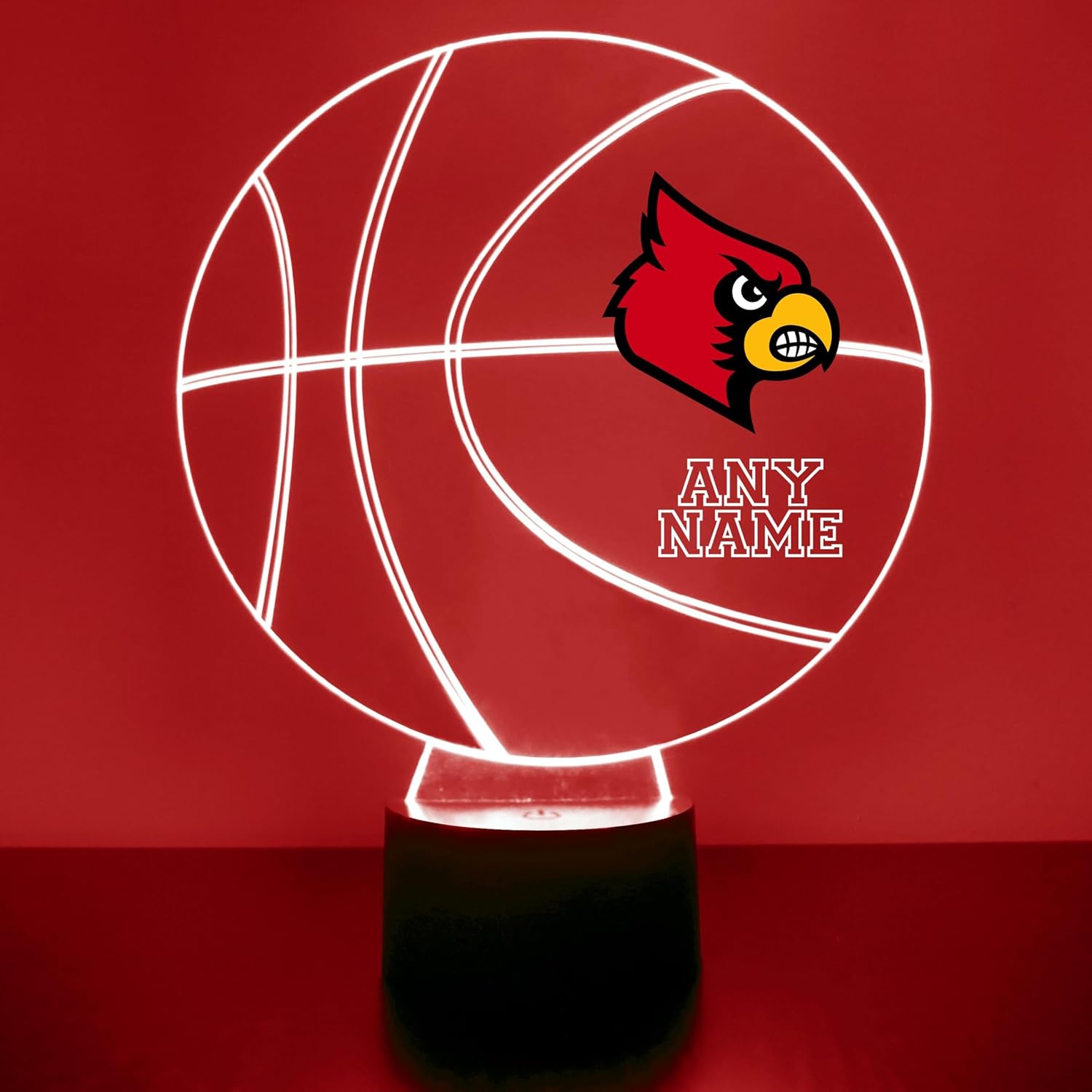 Custom University of Louisville (U of L) Cardinals Basketball Ball & Logo LED Sign Night Light Lamp, Remote, Personalized Text, Officially Licensed from the CLC by Mirror Magic Gifts, Made in the USA