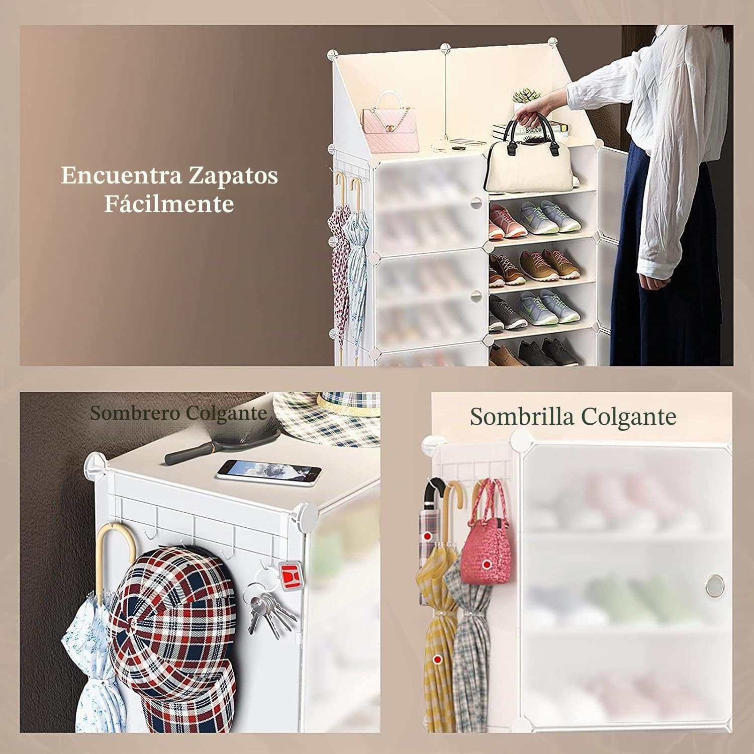HOMCENT Zapatero con Puertas, Mueble Zapatos, Zapatero Extensible, estantería Modular de plástico para Dormitorio Sala de Estar(2 x 8 Niveles,Blanco)