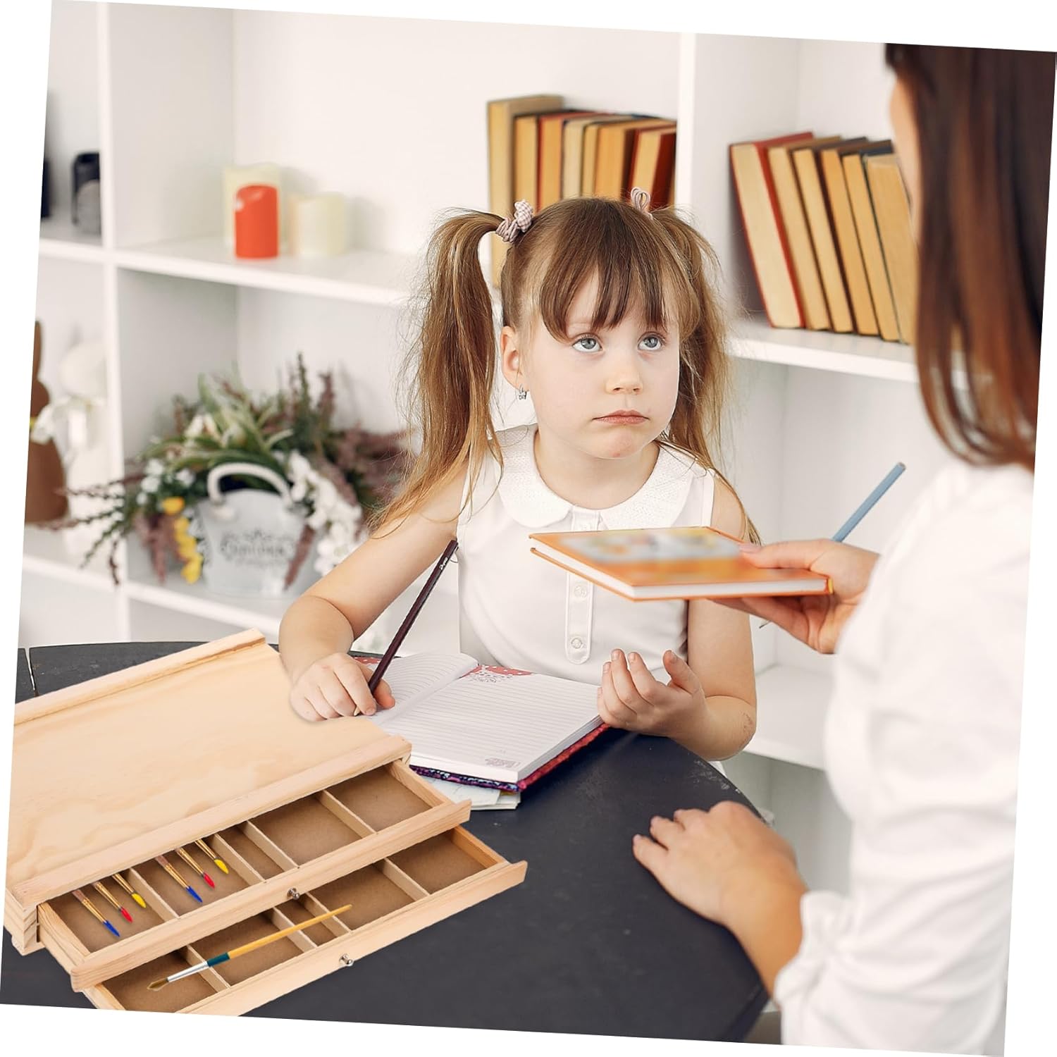 CIMAXIC Multi-Purpose Wooden Storage Box for Paintbrushes Pens and Art Materials Sturdy Drawer Organizer for Artists