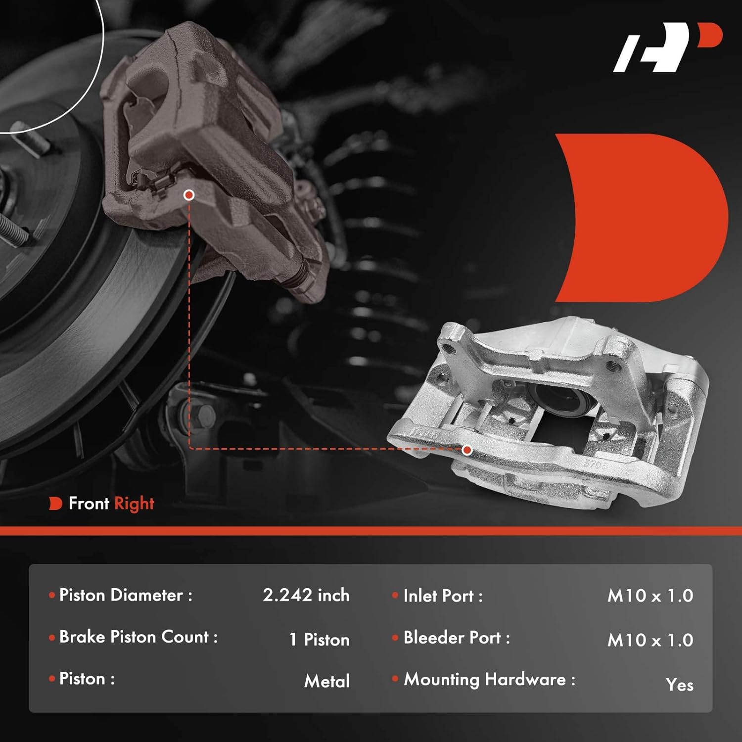 A-Premium Disc Brake Caliper Assembly with Bracket Compatible with Select Volkswagen Models - Passat 2006-2007, V6 3.6L - Front Right Passenger Side