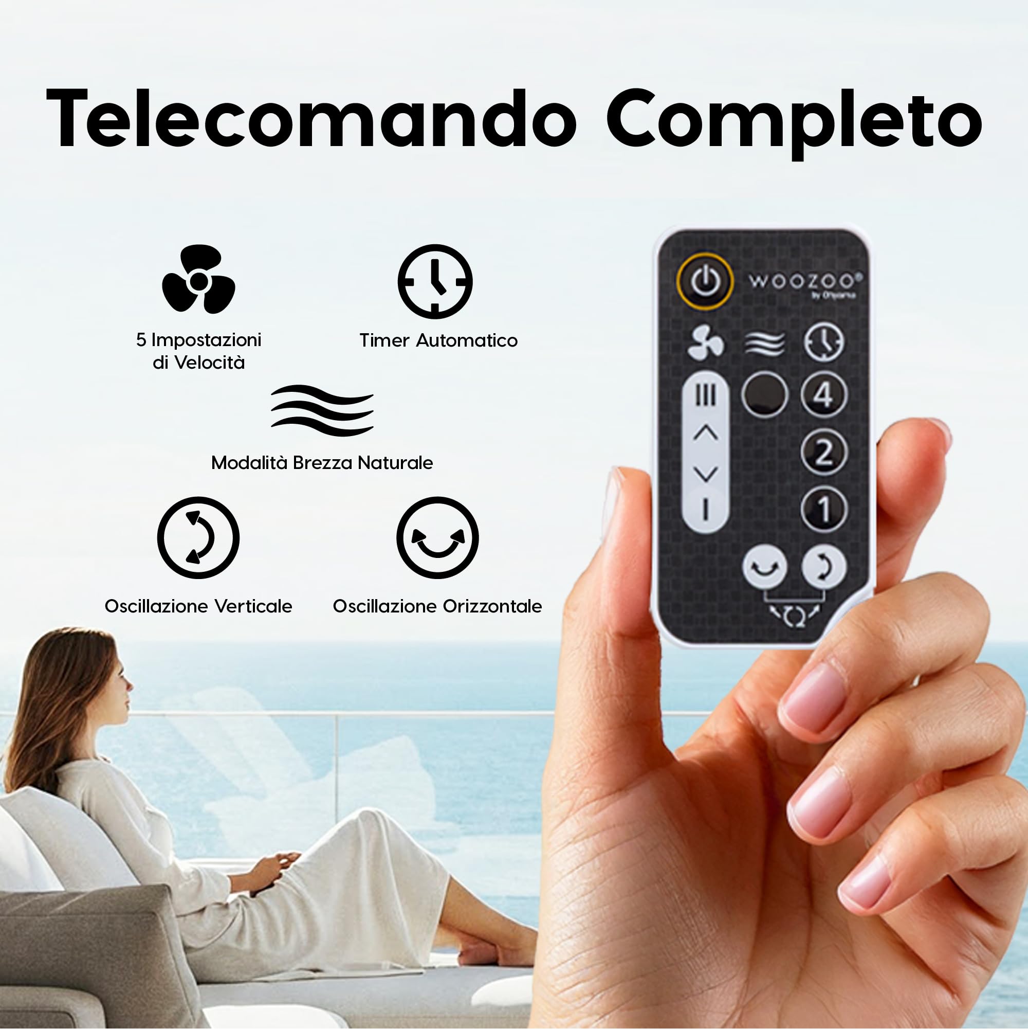 Iris Ohyama Woozoo, 30m², Ventilatore da Tavolo, Ufficio Fan, Bianco, Telecomando, Silenzioso, Oscillazione, Per Camera, Soggiorno, Cucina, Circolatore d'Aria, Raffreddamento, Potente, PCF-SC15T