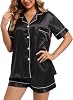 Womens Silk Satin Pajamas Set: Soft Short Sleeve Two-piece Pjs Silky Button-down Sleepwear Loungewear Shorts Set