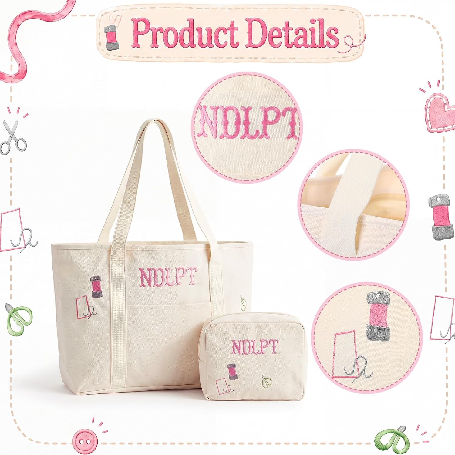 2 Pcs Needlepoint Canvas Tote Bag