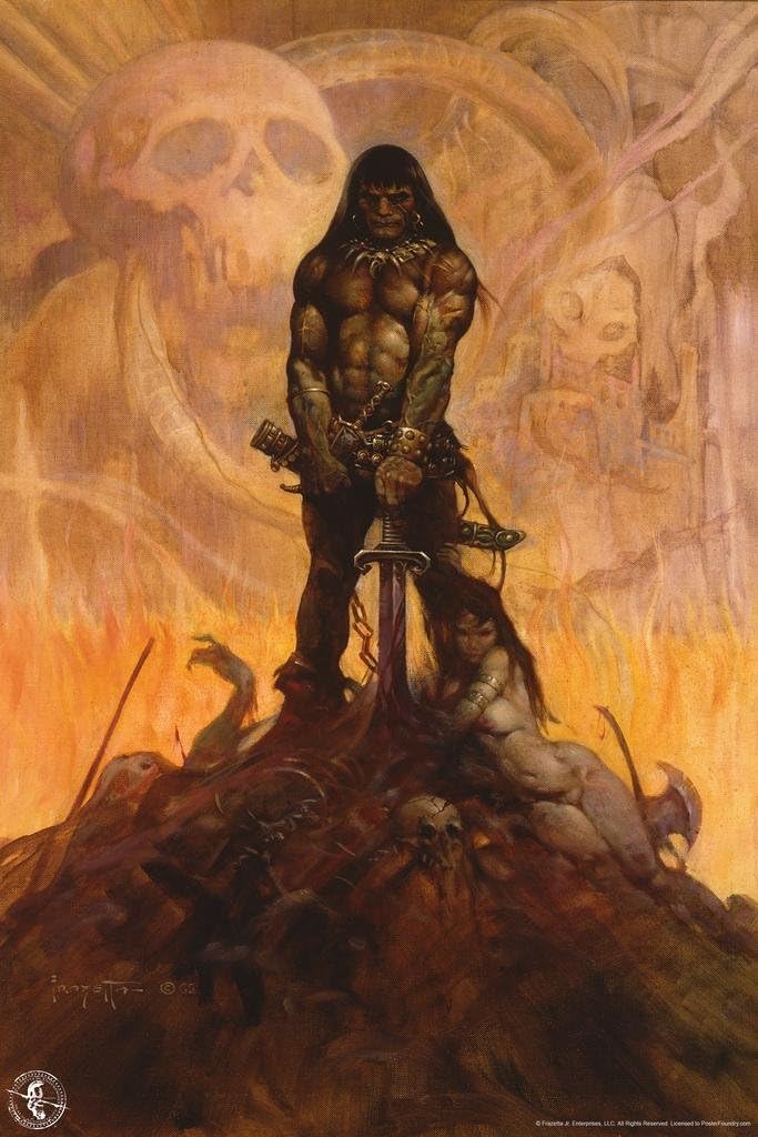Laminated Barbarian by Frank Frazetta Wall Art Gothic Fantasy Decor Frank Frazetta Artwork Scary Art Prints Horror Battle Posters Frazetta Illustration Death War Poster Dry Erase Wall Art 12x18