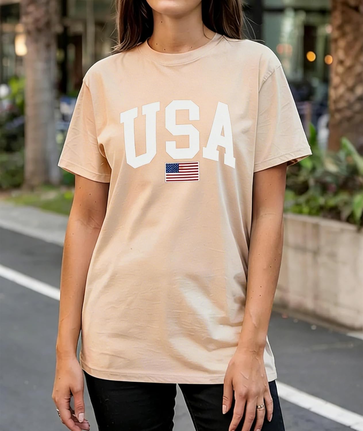 KESIHAN Womens USA T Shirt American Flag Patriotic Shirts Womens Graphic T Shirts Round Neck Short Sleeve Tops - Image 4