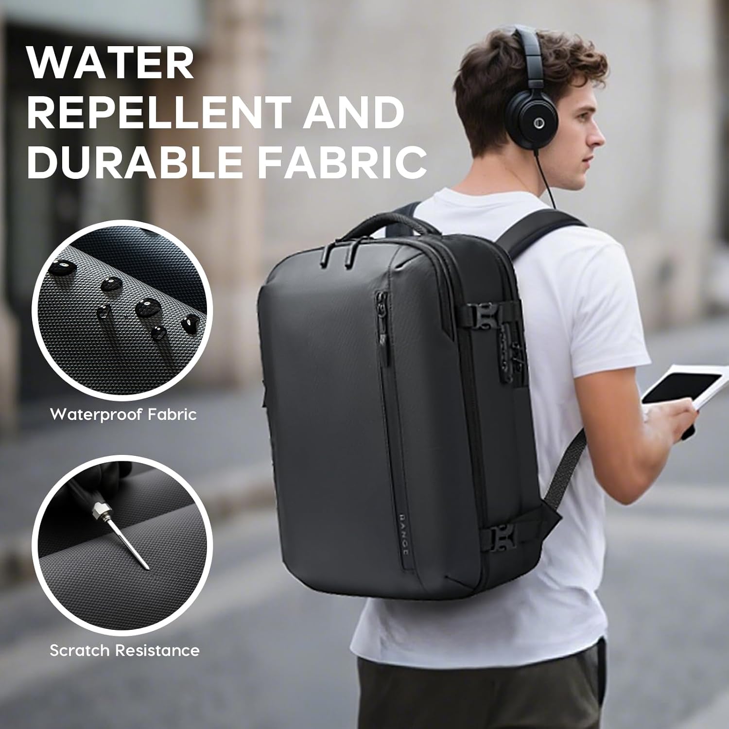 BANGE Travel Backpack with 15.6 Inch Laptop Compartment & TSA Lock for Men and Women, Water-Resistant Large Carry-On, Flight Approved,Black - Image 8