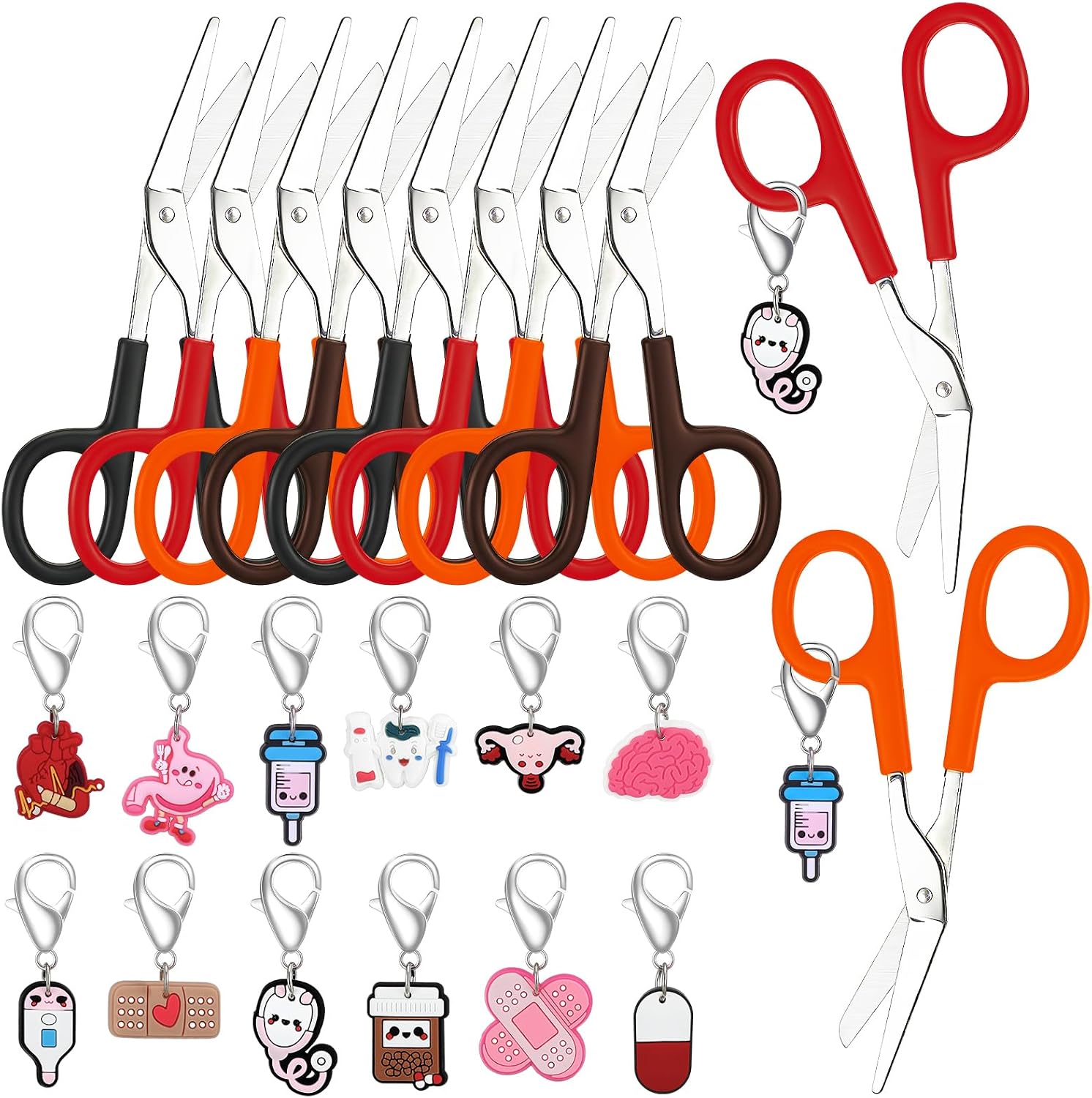 24 Pcs Nurse Bandage Scissors Gifts with Funny Key Ring Round Tip,Style B