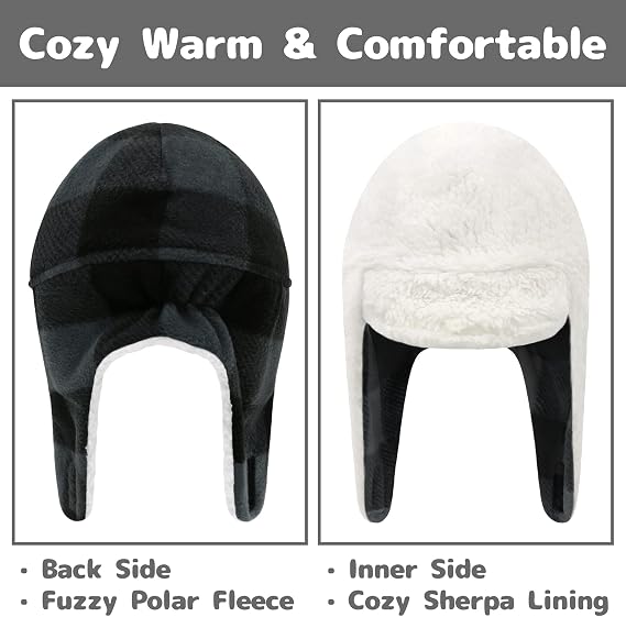 Olreco Toddler Winter Hat and Mittens Set Baby Winter Hat with Earflaps Toddler Warm Hats Sherpa Lined Baby Beanies Kids Cap