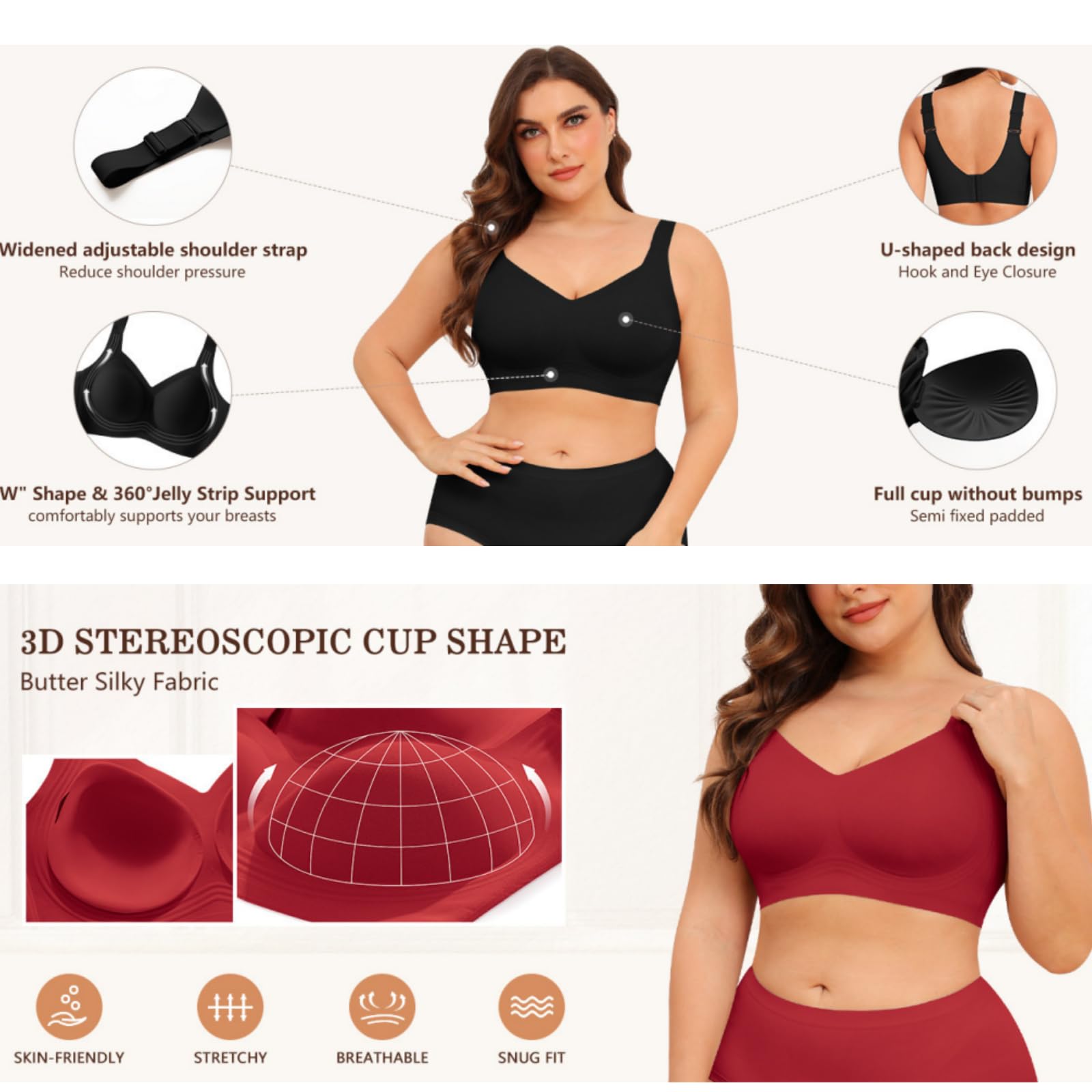 Set de 3 sujetadores para mujer «Jelly»: sin aros y con efecto push-up