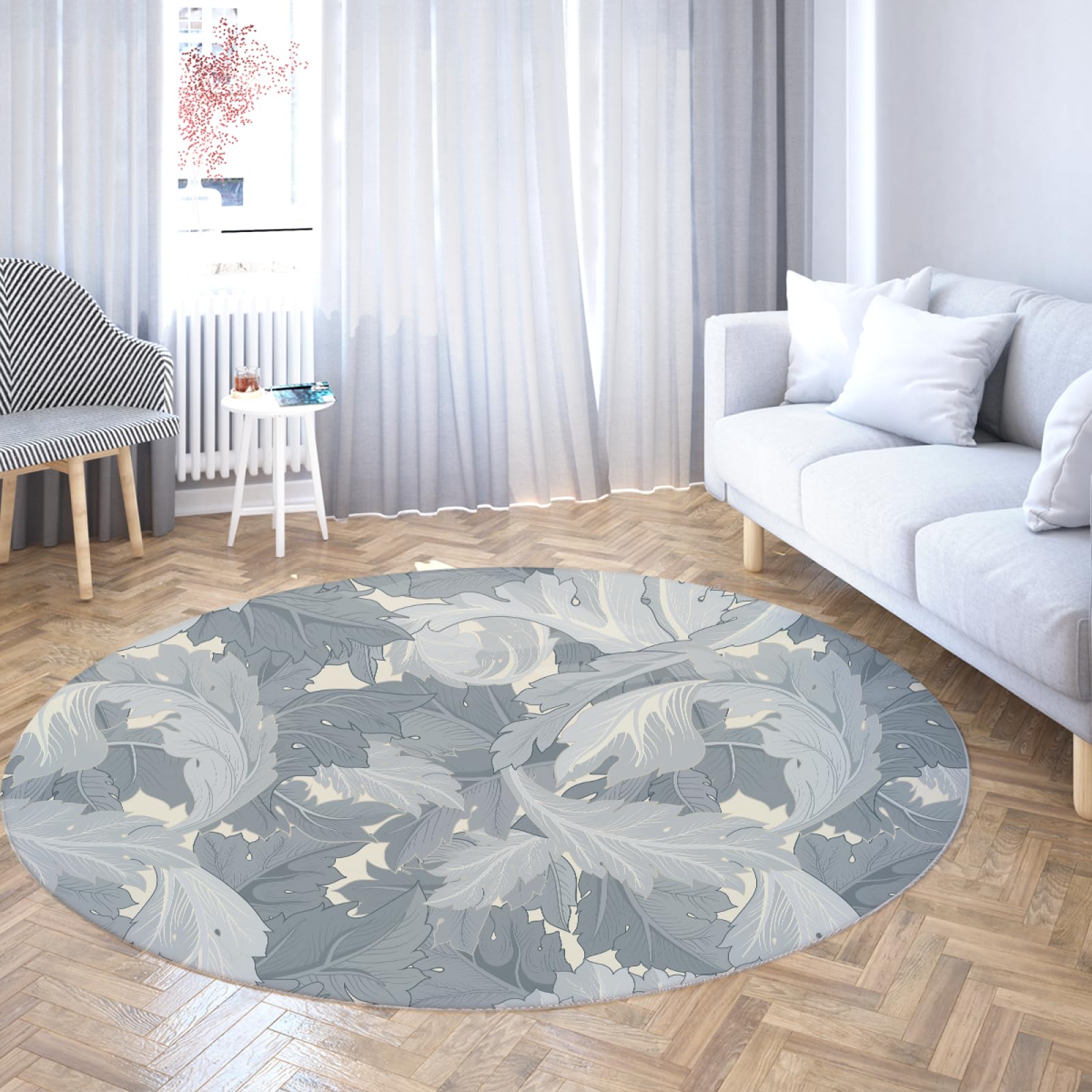 Tapis ronds lavable et antidérapant gris 200cm pour un salon propre et sécurisé