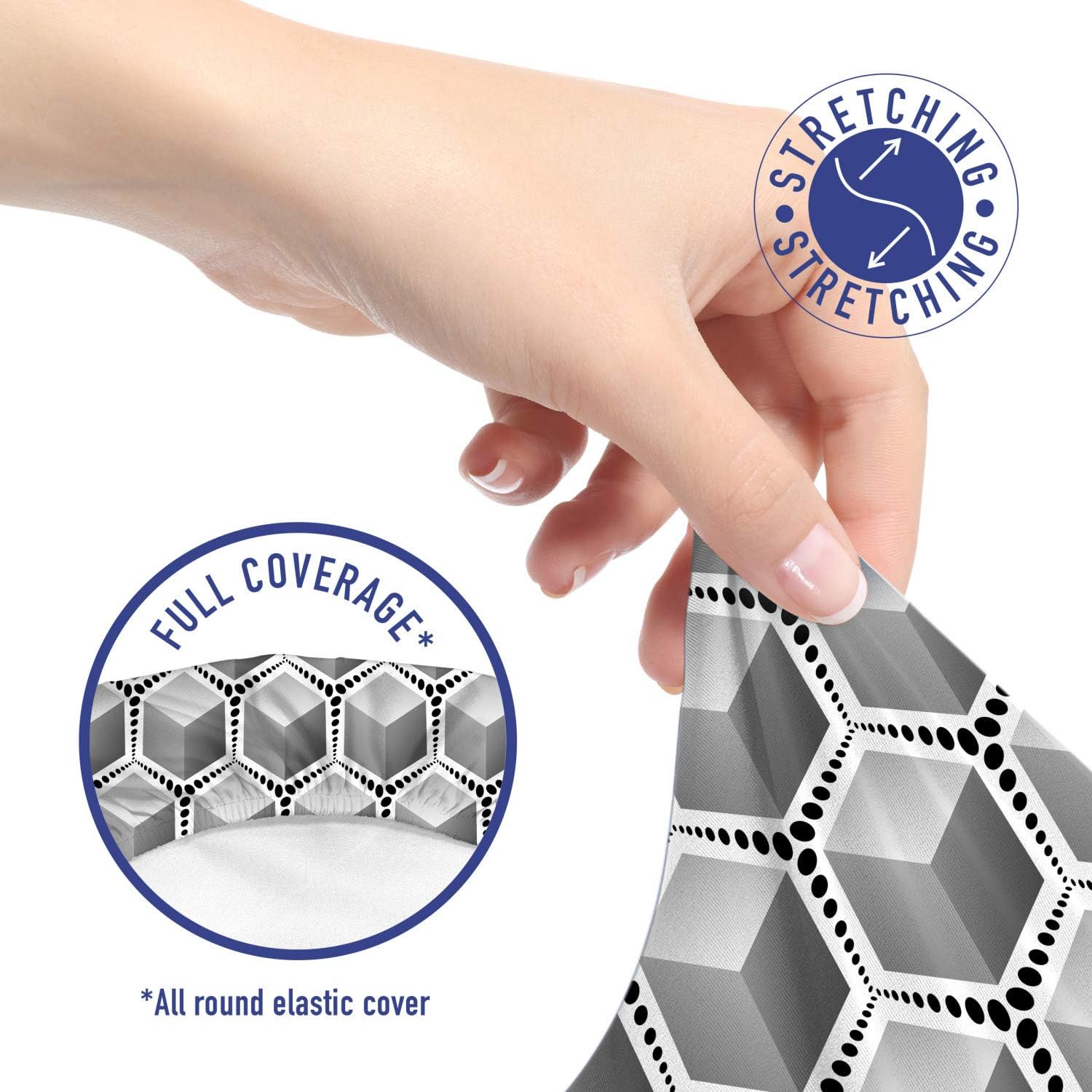Lunarable Grey Abstract Office Chair Slipcover, Geometrical Cubes Pattern with 3D Effect Surrounded with Black Dots, Protective Stretch Decorative Fabric Cover, Grey Black and White