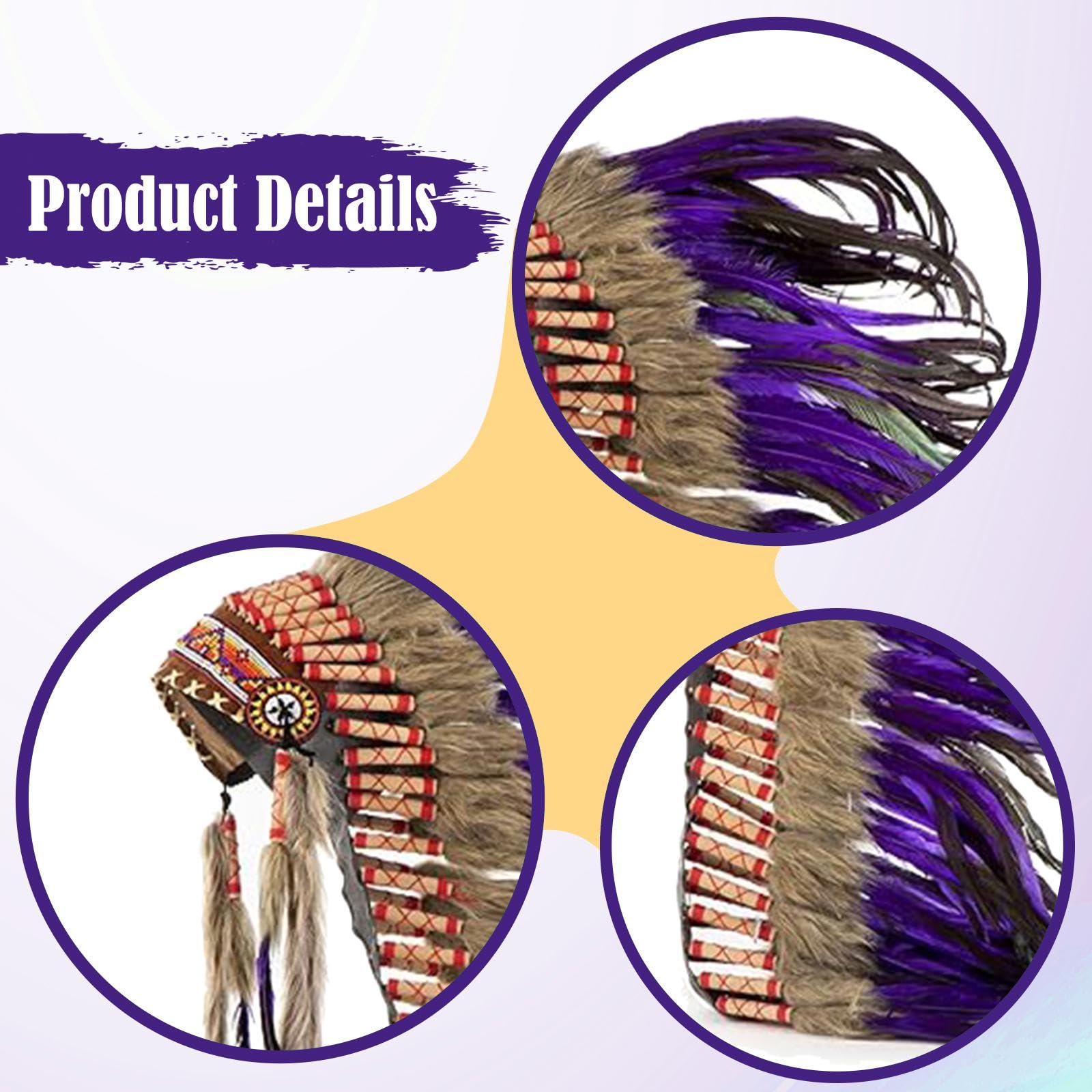 Indio Sombrero Plumas Artificiales Cinta Tela Tradicional Accesorio para Fiestas Temáticas Disfraces de Carnaval Shows de Danza Sesiones