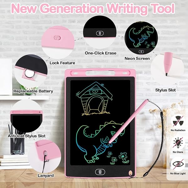 Tavoletta Grafica LCD Cancellabile 8,5 Pollici per Bambini 2-8 Anni, 2 Pezzi Rosa - Lavagna Magnetica Colorata Regalo - 2