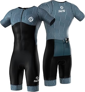 Triathlon Suits Mens - Aerodynamic Sleeved Mens Tri Suit Lightweight Trisuit with Premium FX Fabrics - 2 Pockets