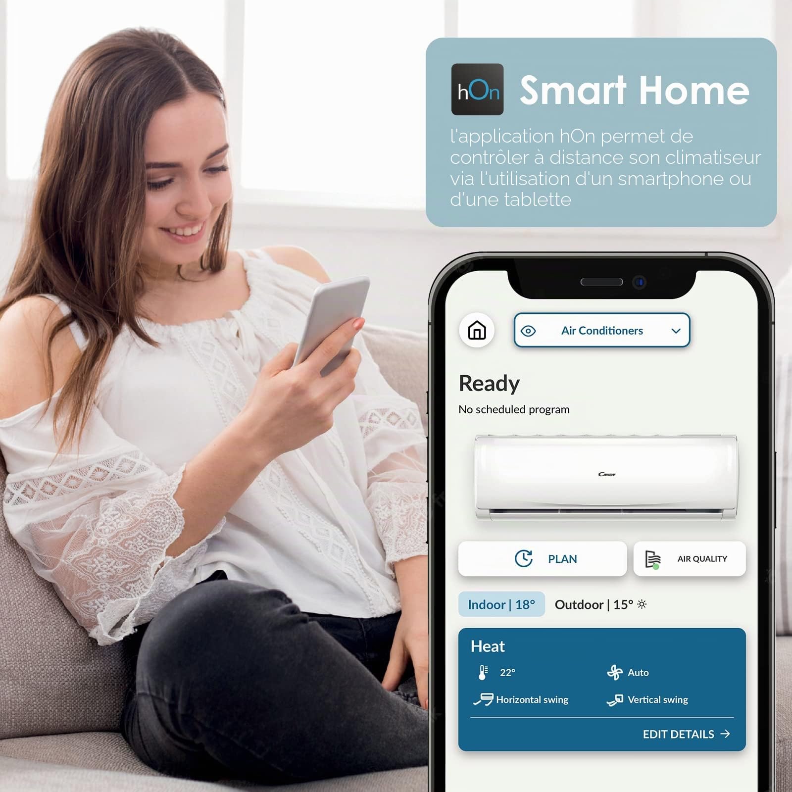 Candy, Climatiseur Smart Linea Pura, Climatiseur Dualsplit avec 1 unité extérieure et 2 internes 9000-12000 Btu, Silencieux, avec Self-Clean - Technologie d'expansion à froid et contrôle à distance