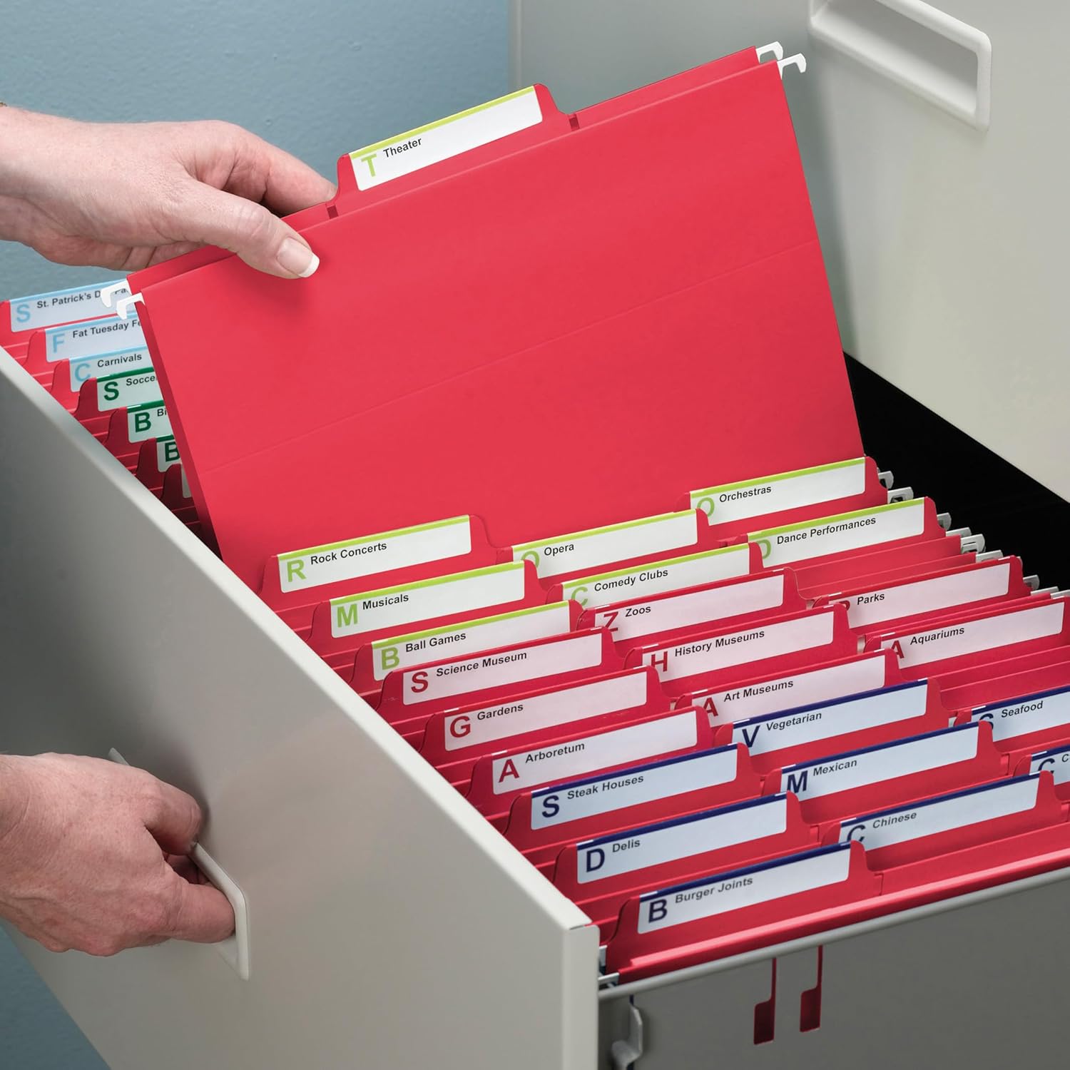 Smead FasTab Hanging File Folder, 1/3-Cut Built-in Tab, Letter Size, Red, 20 Count (64096)