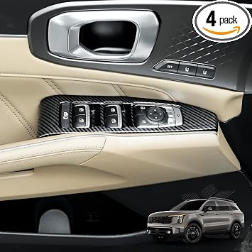 Carbon Fiber Grain ABS Car Interior Window Switch Panel Cover Side Door Glass Lock Control Button Frame Cover Set Compatible with Kia Sorento 2021-2025 MQ4 Accessories