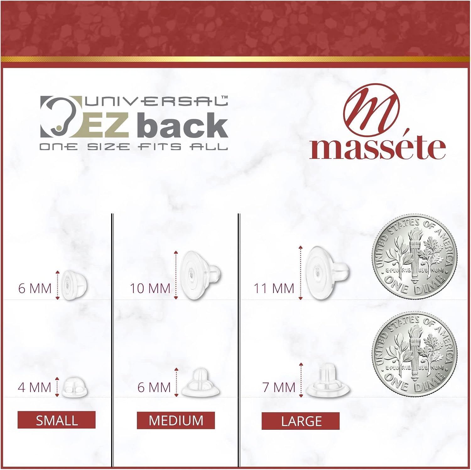Universal EZback Earring Backs Soft Clear Silicone and 14k White Gold Large 1 Pair