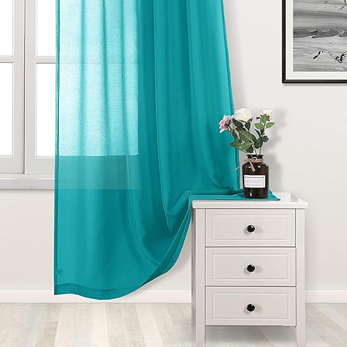 Miniatura 2 de DWCN Cortinas transparentes de lino sintético turquesa, cortinas de gasa con ojales para ventana para dormitorio, sala de estar, 52 x 108 pulgadas