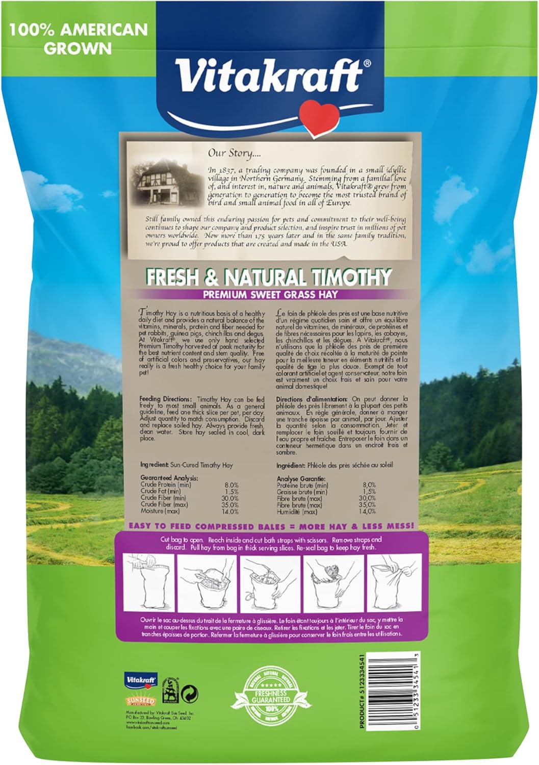 Vitakraft Small Animal Timothy Hay for Guinea Pigs, Rabbits, and Chinchillas – 1.75 lbs