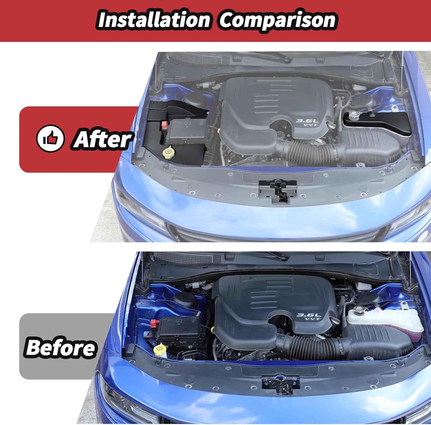 JeCar Engine Bay Dust Covers Trim Kit for 2011-2023 Dodge Charger Interior Accessories (Black)