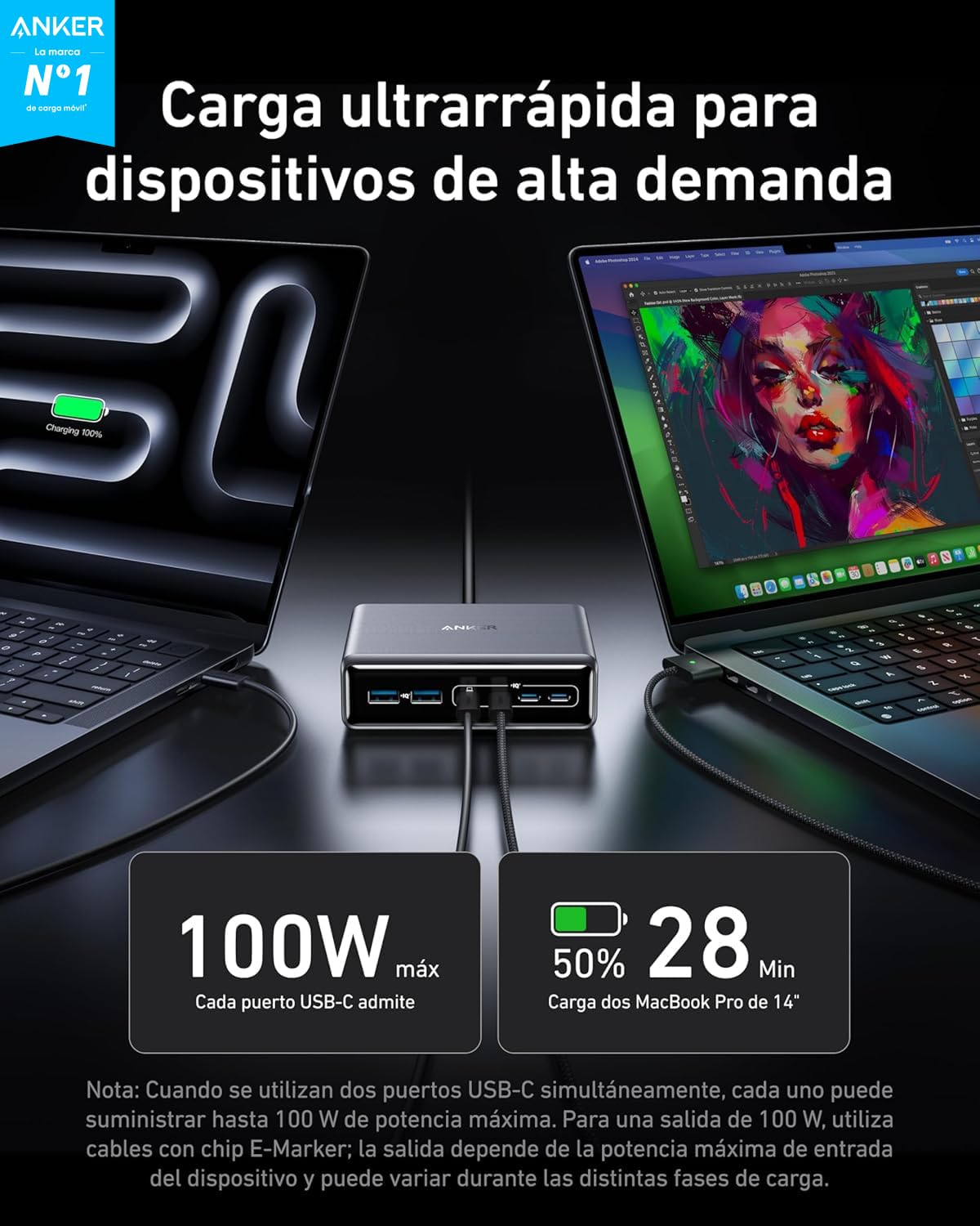 Anker Prime GAN Cargador USB C Carga Rapida 200W,Estación de Carga GAN con 6 Puertos, Cargador de Sobremesa, Compatible con iPhone 17/16, 16 Plus/17/16 Pro Max/15 Air, Samsung, MacBook, DELL y Más.