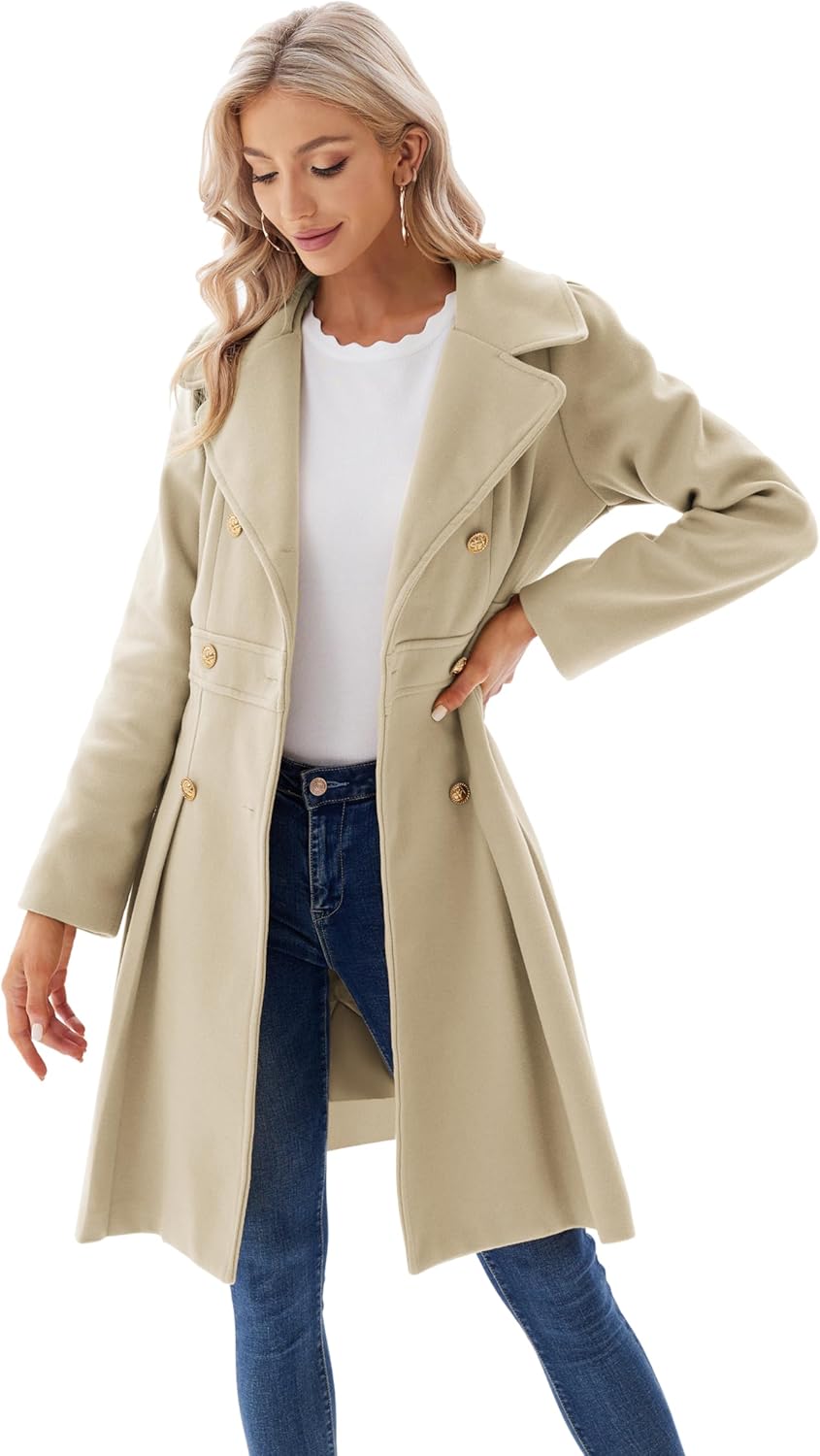 GRACE KARIN 2024 Women's Fashion Trench Coat Notch Lapel Double Breasted Thick A Line Pea Coats Jacket with Pockets(S-2XL) - Image 3