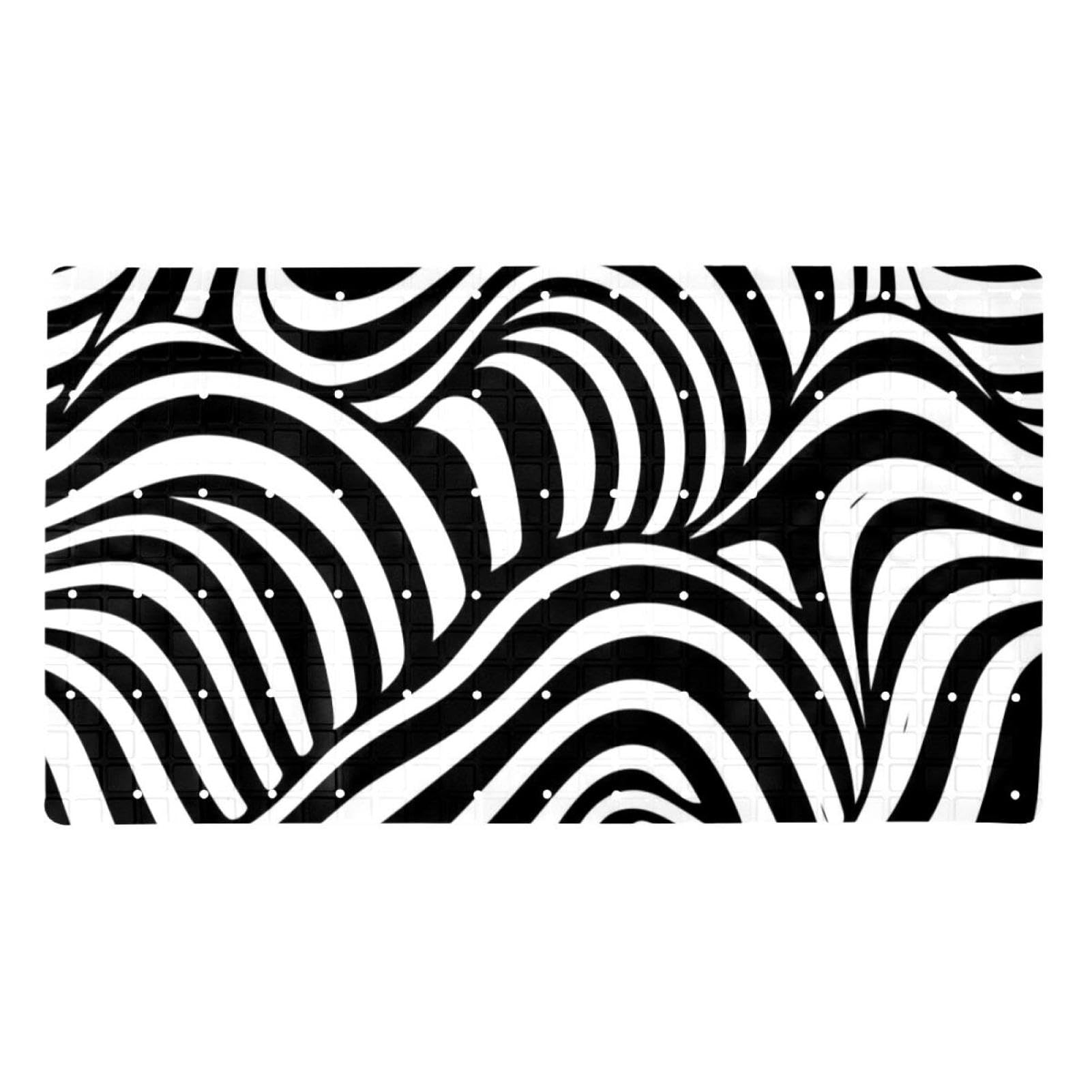 Tapete abstracto de bañera blanco y negro extralargo antideslizante