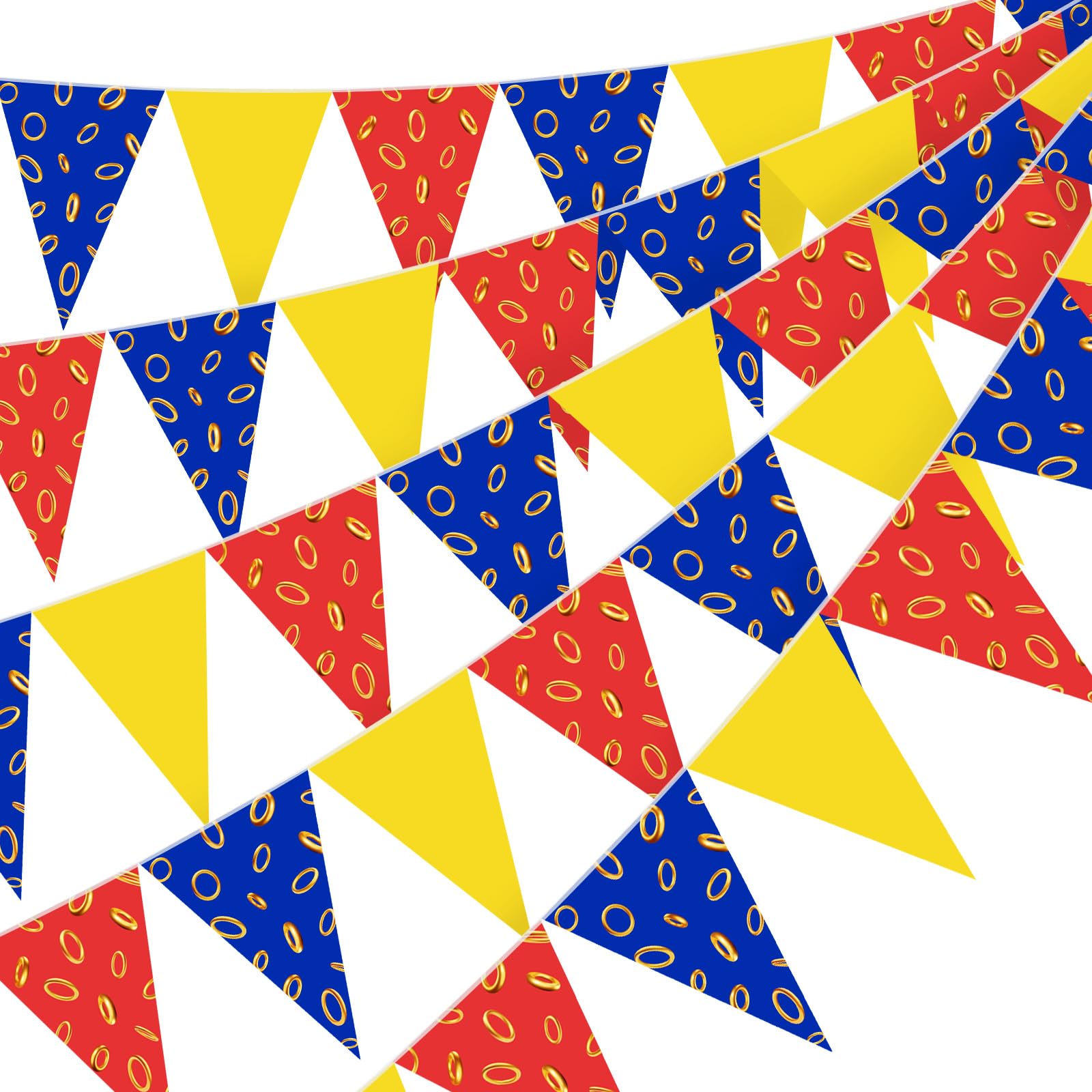HESTYA 5 Pcs 49 Ft Pizza Party Banner, Blue Red Yellow Triangle Flags