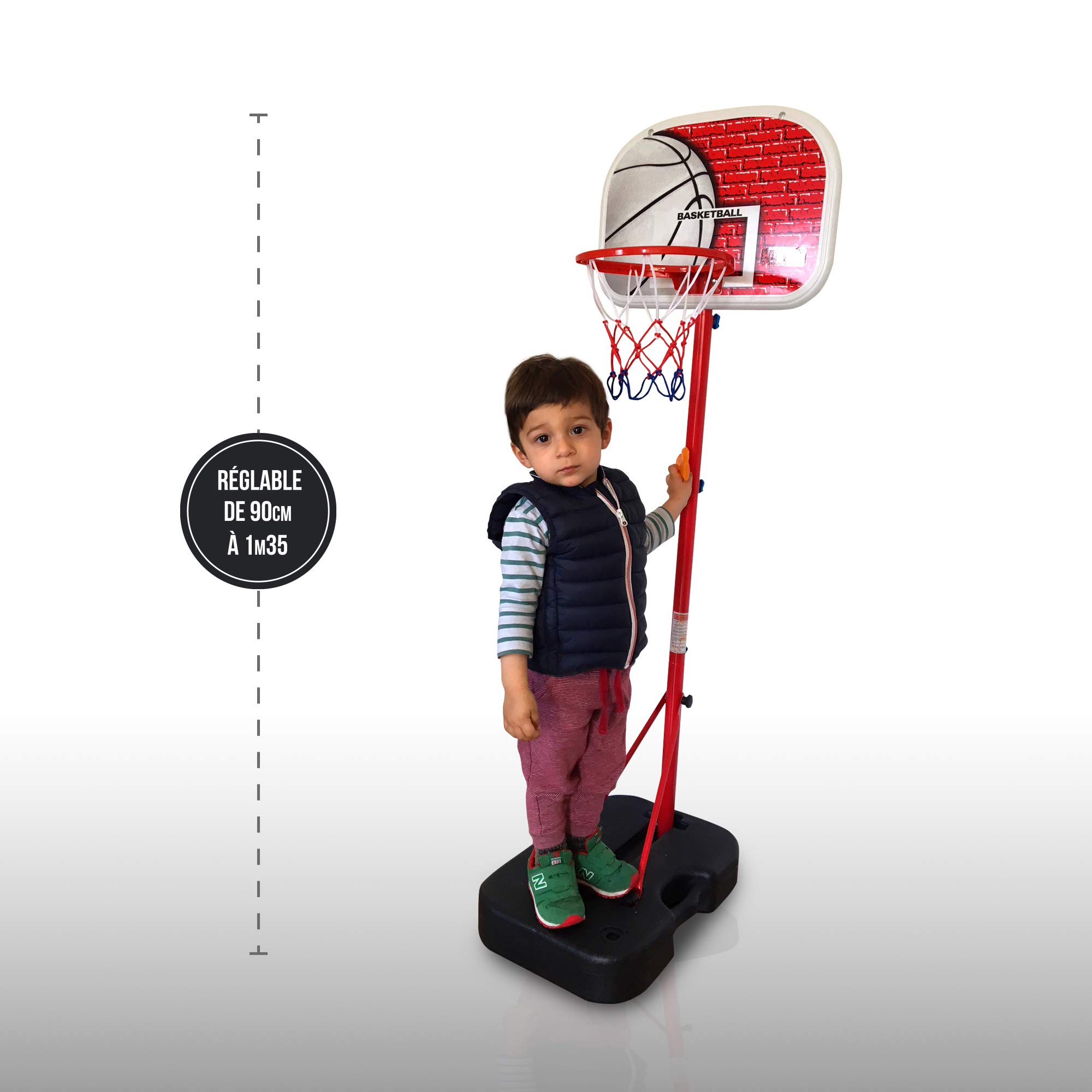 BUMBER Panier de basket pour enfant - hauteur réglable jusqu'à 1m35 avec 1 ballon et 1 pompe