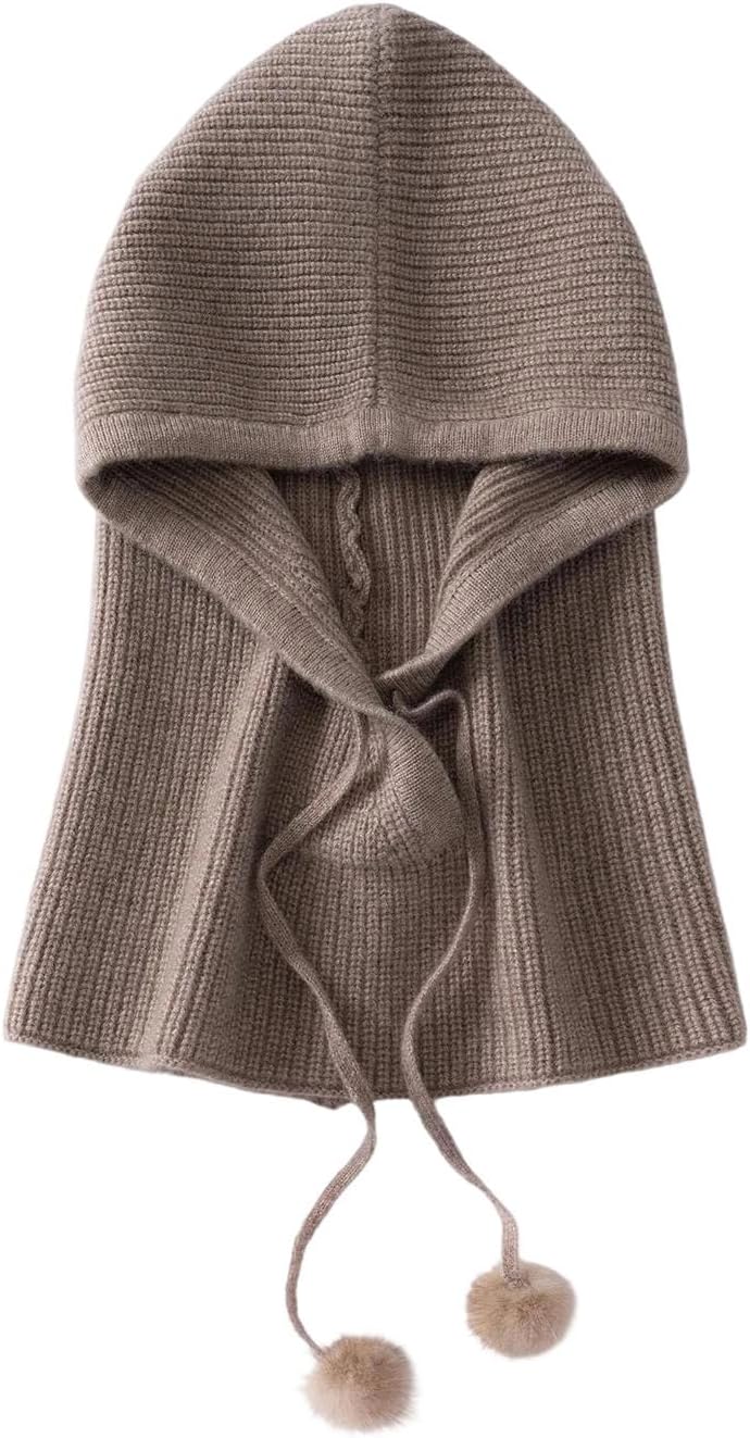 Cashmere Knitted Women Outdoor Warm Drawstring Hats One-Piece Neck Collar Beanies
