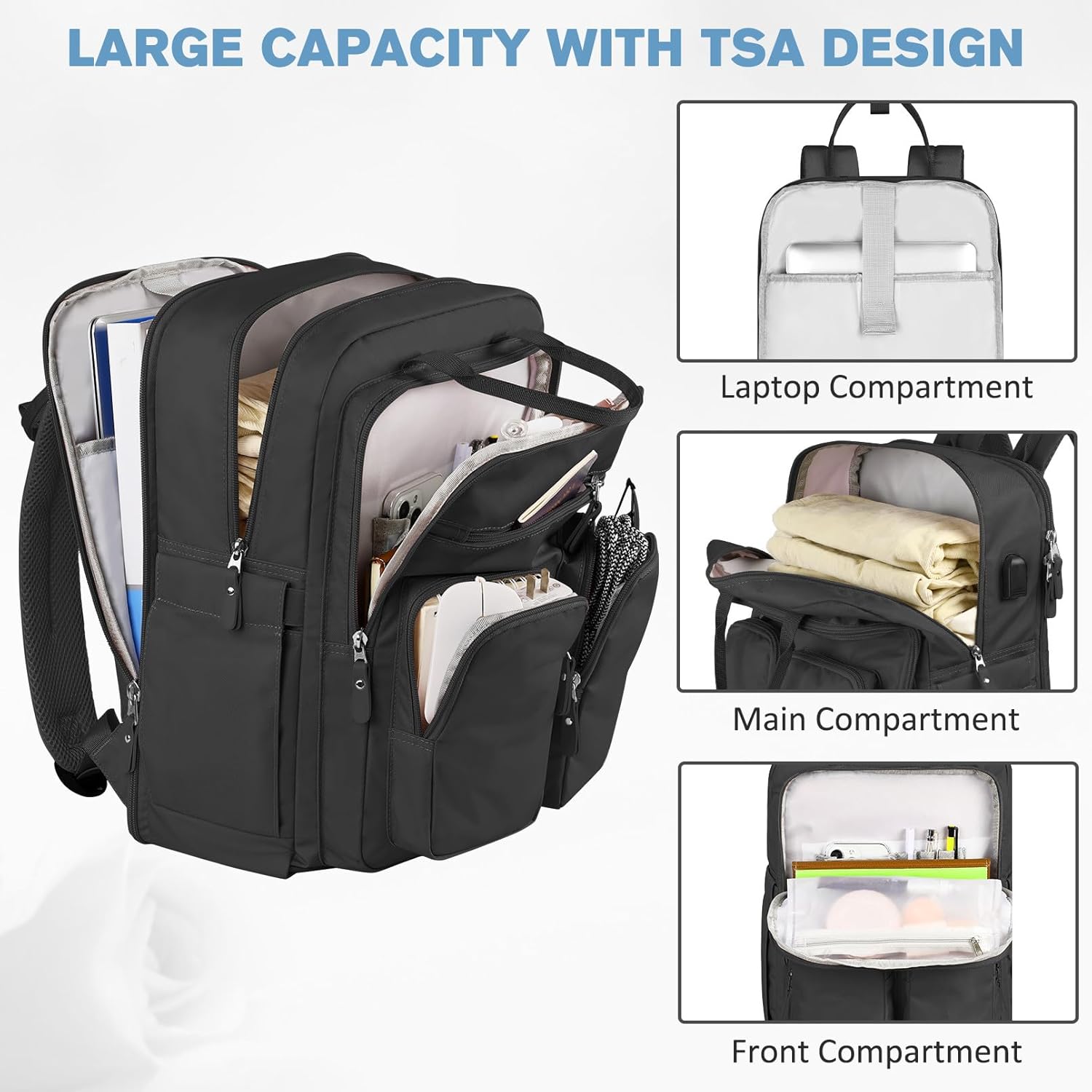 Mancro Travel Backpack for Women with TSA Laptop Compartment, 15.6 Inch Laptop Backpack with USB Charging Port and Dry-Wet Pocket, Fashion Computer Backpack for Women, Black 15.6 Inch Black image 2 of 9 B0BB78P852