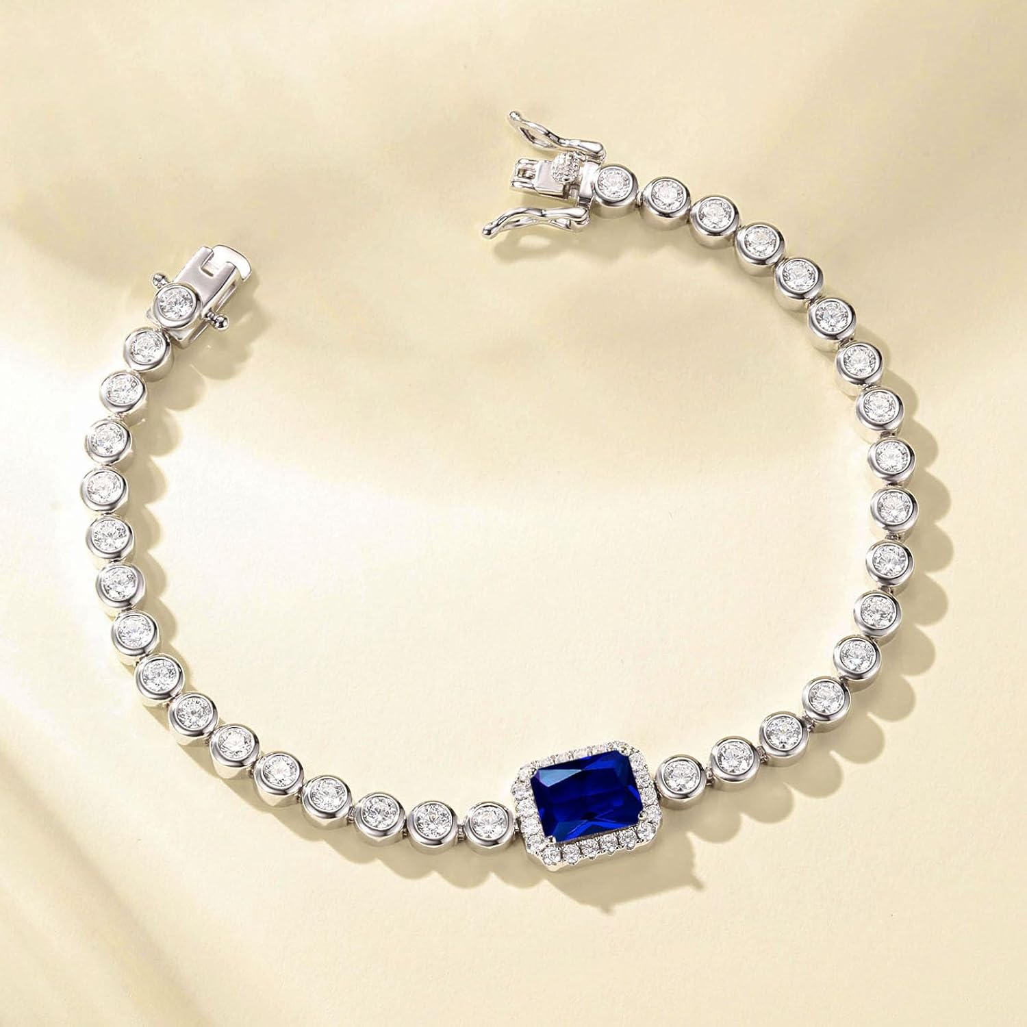 FANCIME 9 * 7mm Emerald Cut Birthstone Tennis Bracelet Bezel Setting Fine Jewelry Wedding Bridal Prom Birthday Gift for Women Her, Length 7.2 Inch