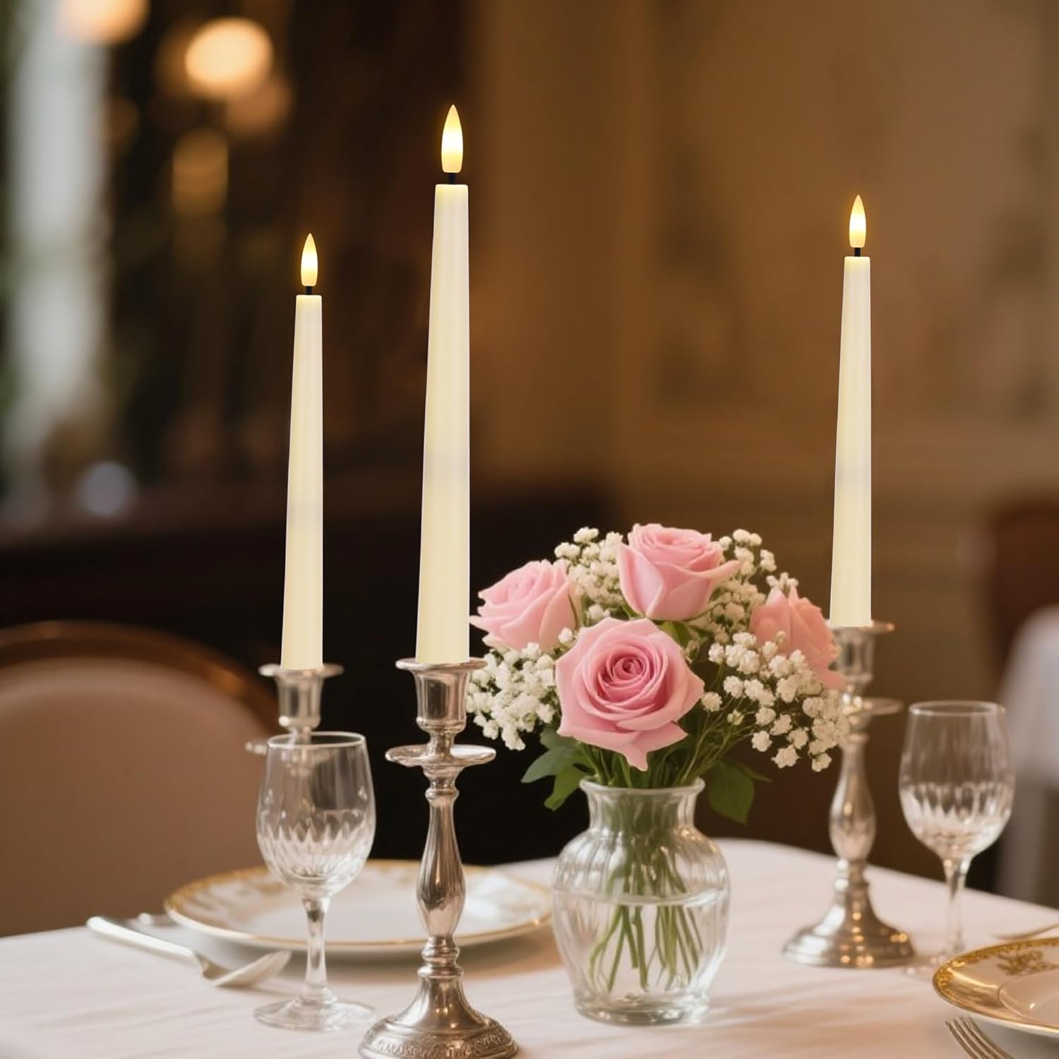 Flameless Taper Candles with Remote, Flickering Battery Operated Candles, Ivory 9.6" Led Flameless Candlesticks for Home Party Weeding Festival Decor, 2 Pack