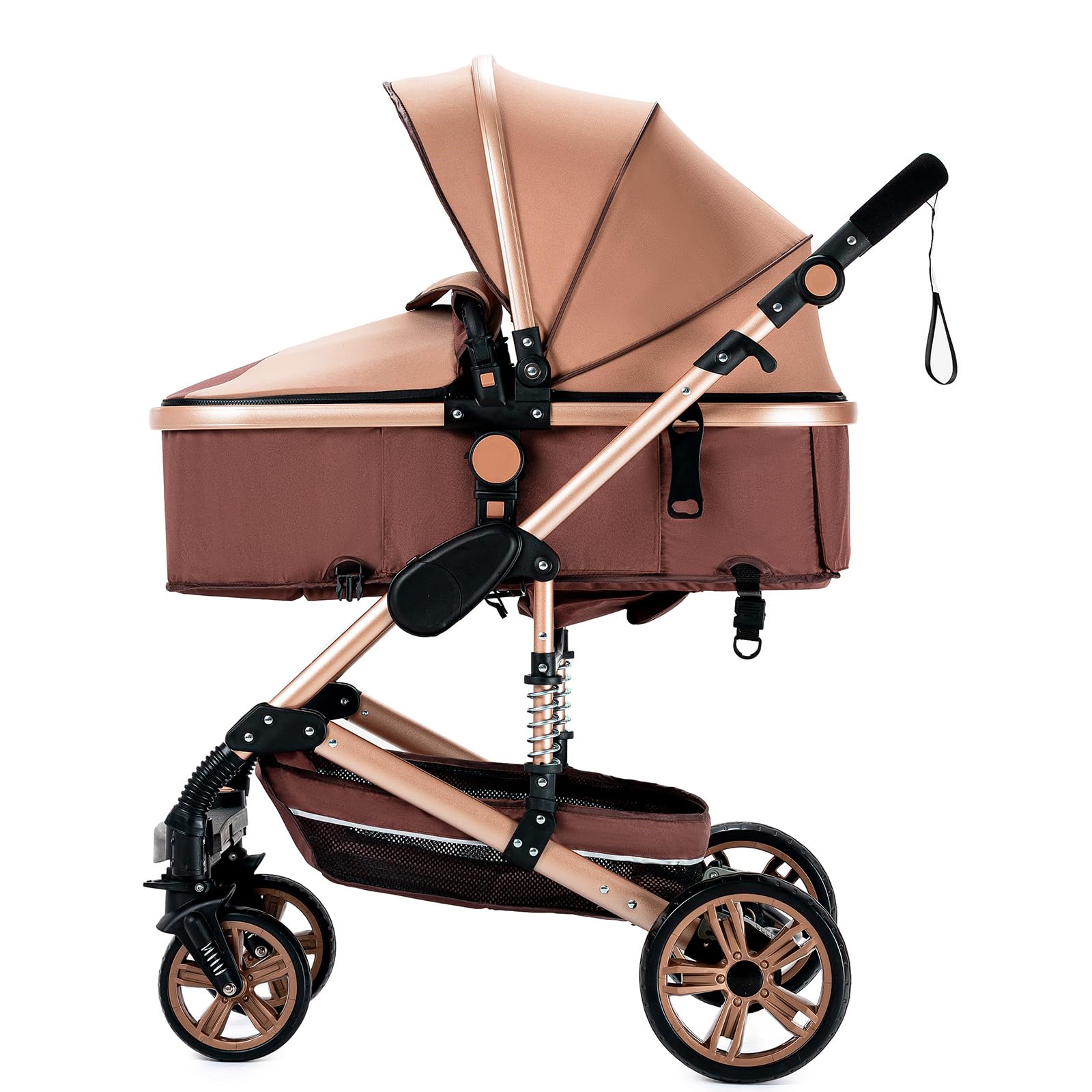 MoLi Poussette 3 en 1, poussette avec mode double poussée réversible, buggy avec grande nacelle confortable, poussette combinée 3 en 1, cadre en alliage d'aluminium, pliable, haute paysage (739 kaki)