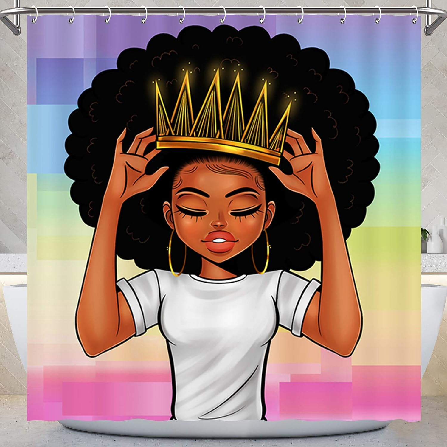 KOYI Black Girl Shower Curtain,African American Women Girl