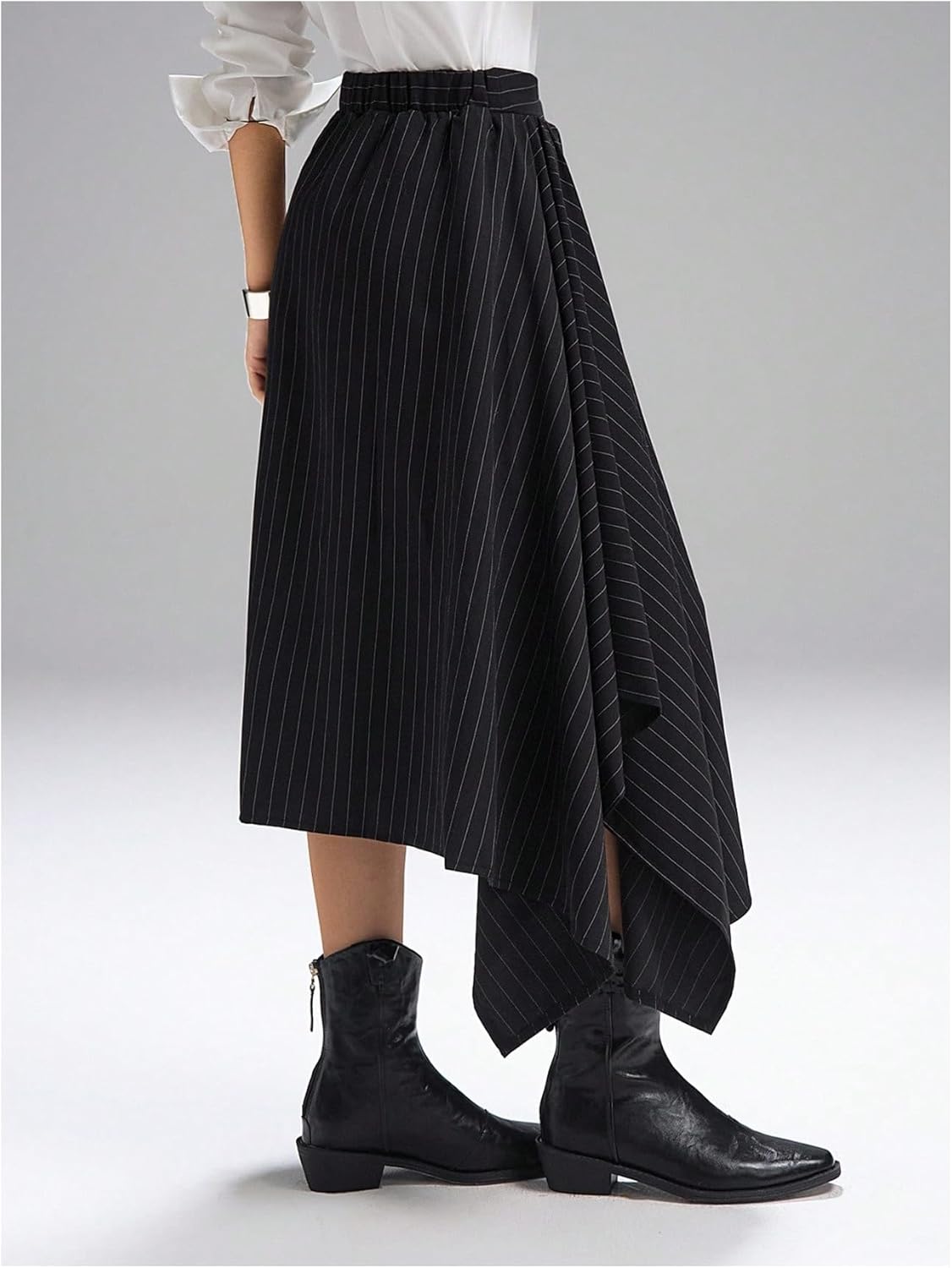 Milumia Women's Striped Asymmetrical Midi Skirt High Waisted A Line Casual Skirts