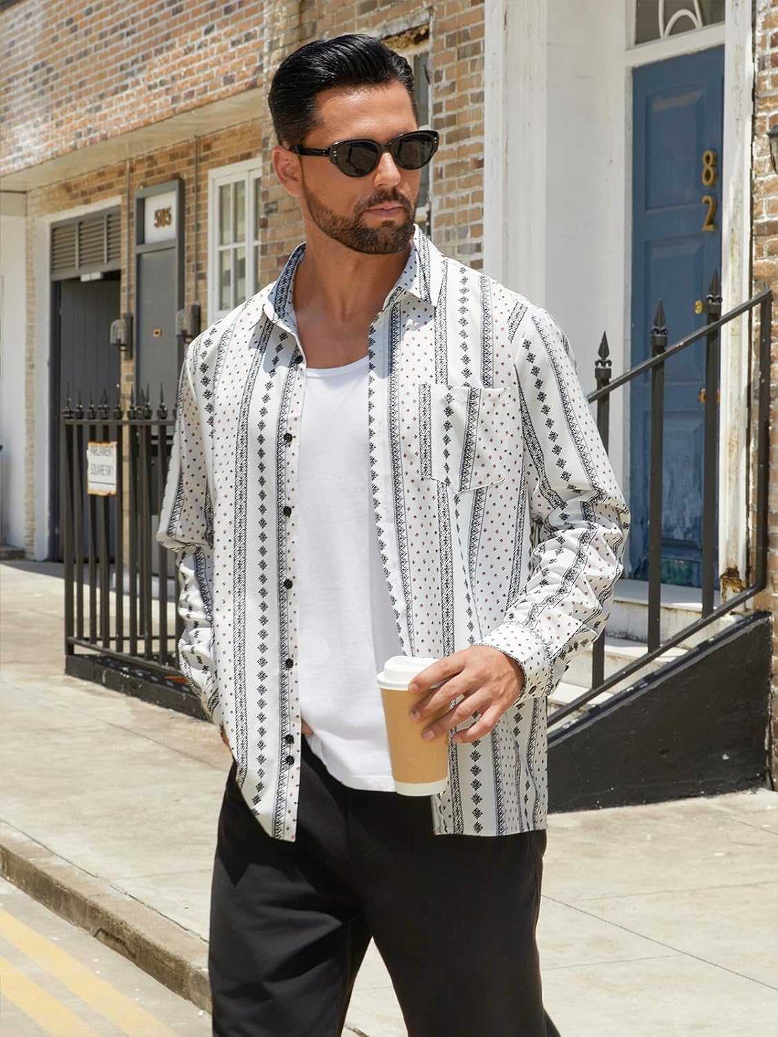 Hardaddy Men's Tropical Floral Button Down Long Sleeve Hawaiian Shirt Flower Printed Beach Shirts - Image 3