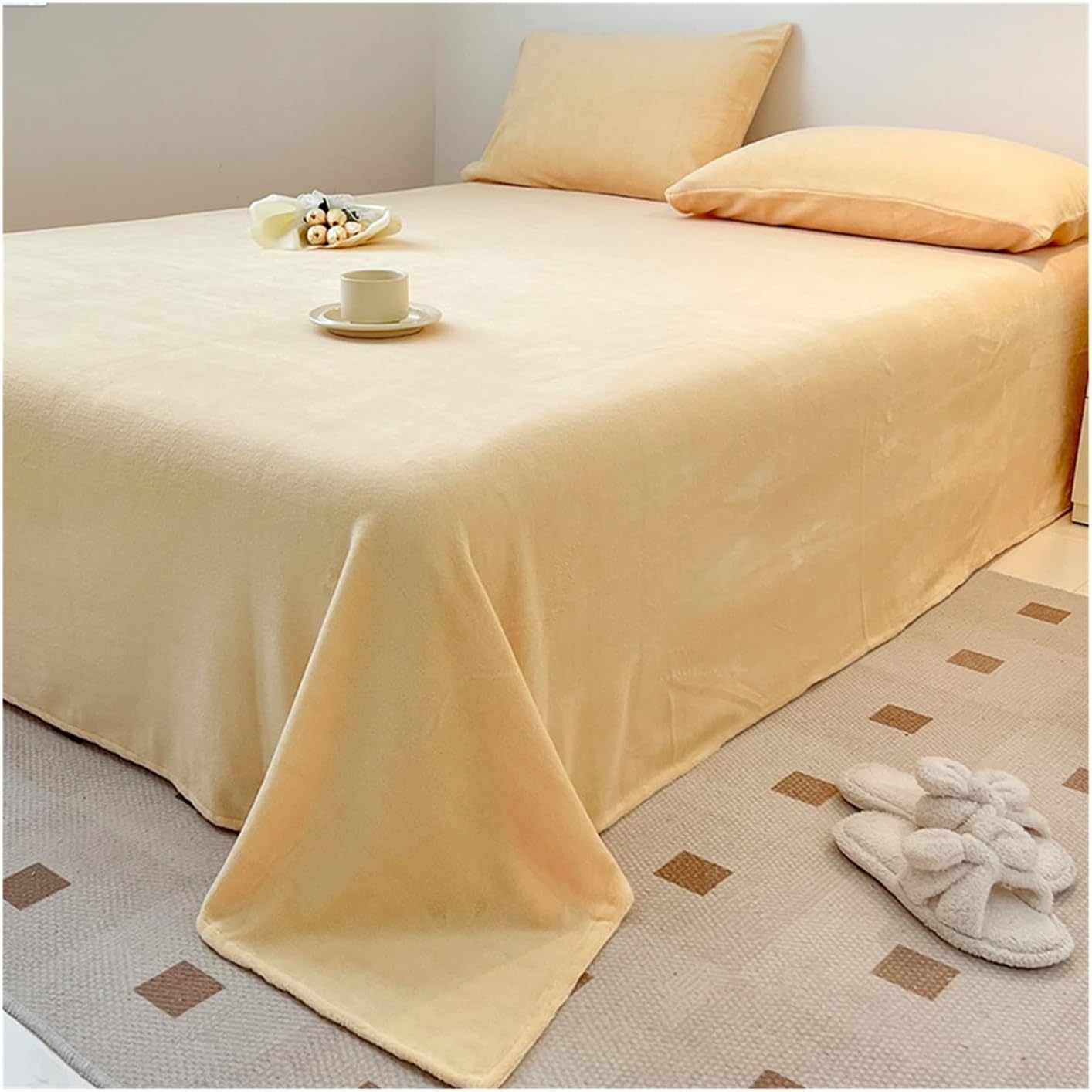 Warm Fleece Bed Sheet without Elastic Band Fluffy Plush Flannel Bed
