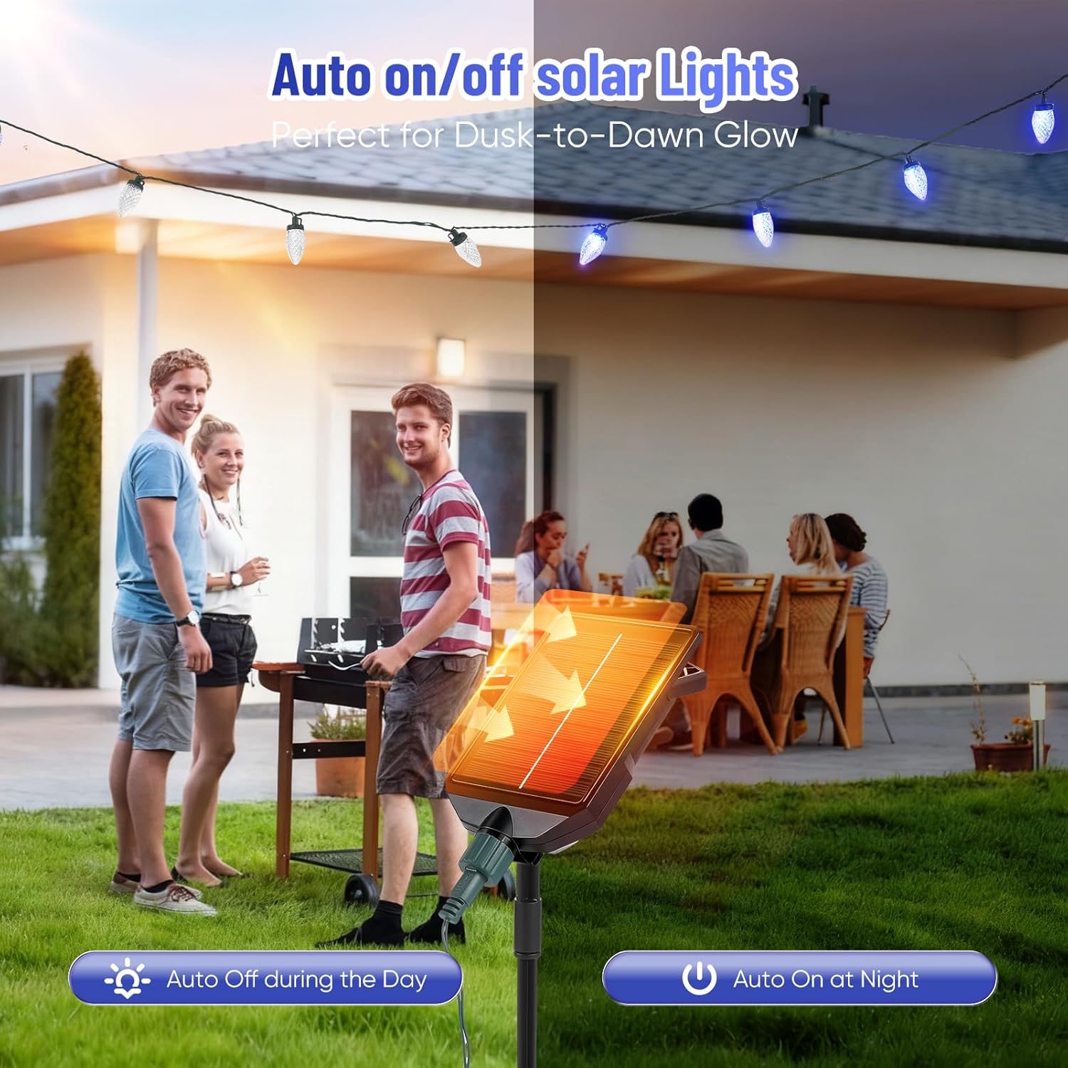 Solar Christmas Lights Outdoor, 50 LED C9 Strawberry String Lights with Timer & 13 Light Mode, Waterproof Solar Christmas Tree Lights for Garden Patio Party Christmas Decoration, Blue White