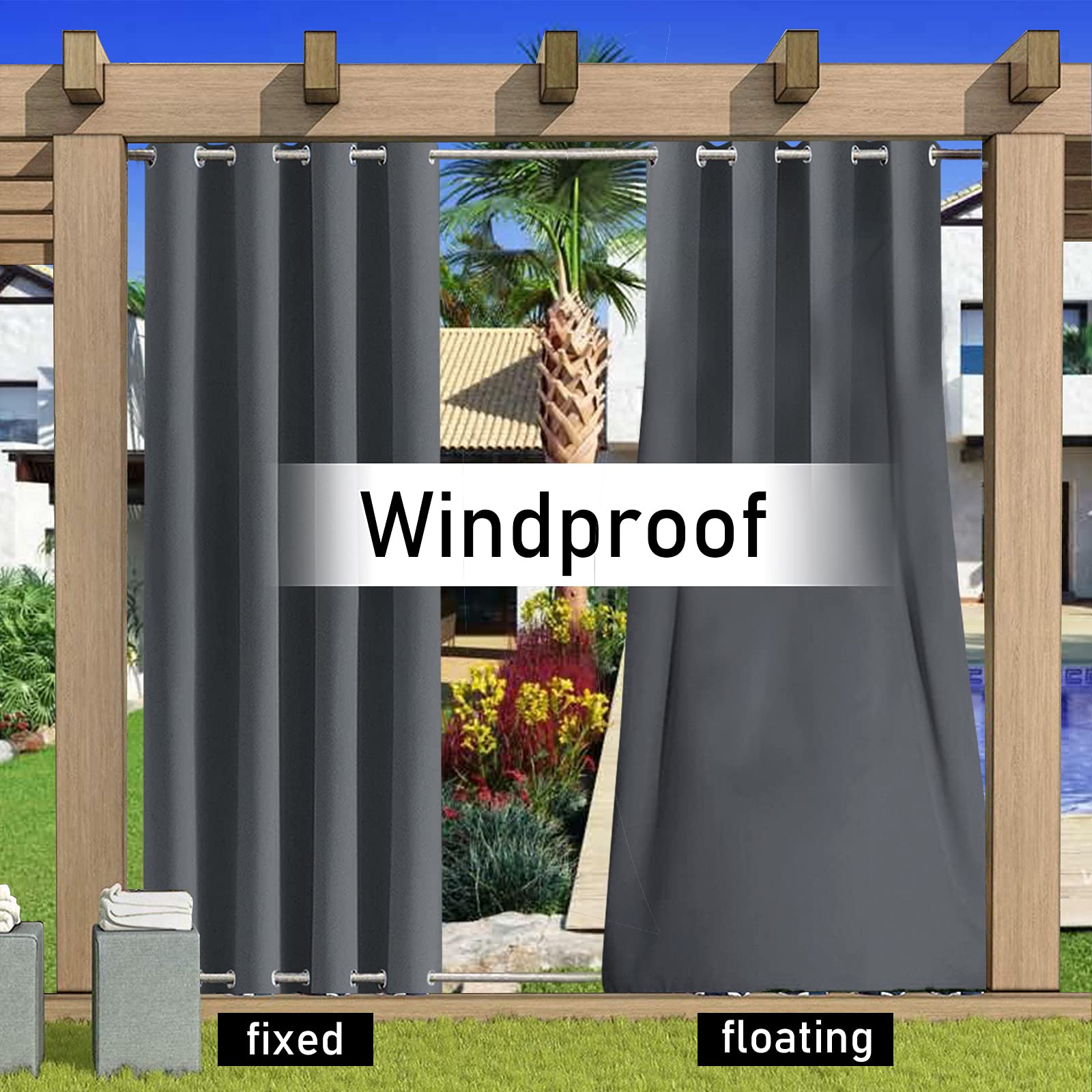 Tende antivento per esterni, con tendaggi resistenti all'acqua, per patio, gazebo da giardino (grigio profondo, 150 x 200 cm)