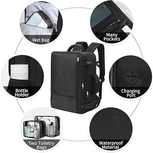 Miniatura 7 de Hanples Mochila de viaje, mochila para laptop, mochila de mano para escuela y senderismo, Negro -, Mochilas de viaje Negro -,Beige,Gris,gris