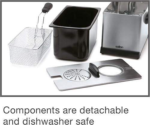 Miniatura 4 de Salton Freidora de acero inoxidable, capacidad de aceite de 3 litros con cesta de malla de alambre, control de temperatura ajustable y luces listas,