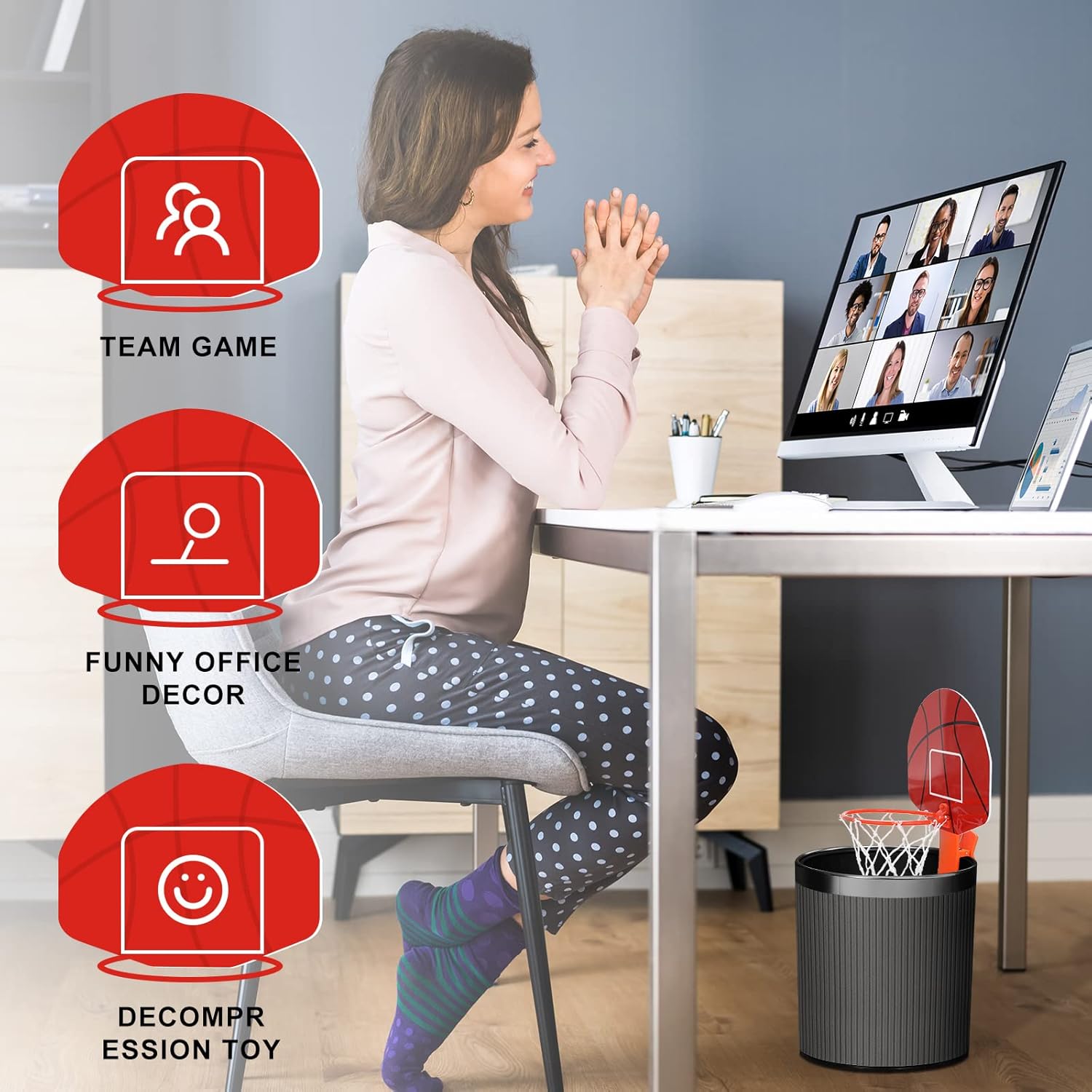 Honoson 3 Sets Indoor Trash Can Basketball Game Set Includes 3 Mini Clip on Basketball Hoop with Backboard 6 Inflatable Ball Pump Office Decompression Toy Birthday Gift Back to School(Classic)