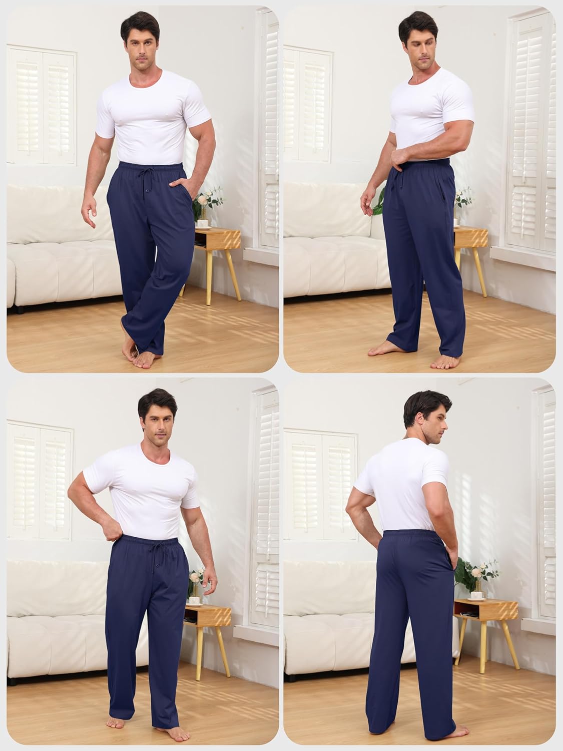 Men's Cotton Pajama Pants Soft Sleep Lounge Pants with Pockets & Drawstring Sleepwear PJ Bottoms for Men - Image 4