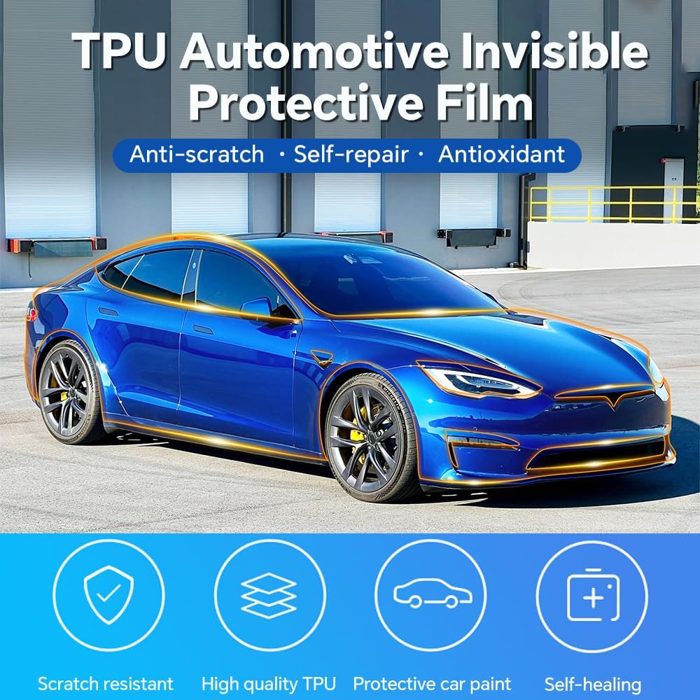 for Tesla Model S 2021-2025 PPF Car Film Pre-Cut Paint Protection Film for Tesla Kit, Anti-Scratch Resistant Self Healing Gloss Clear TPU, for Tesla Car Body Transparent Accessories
